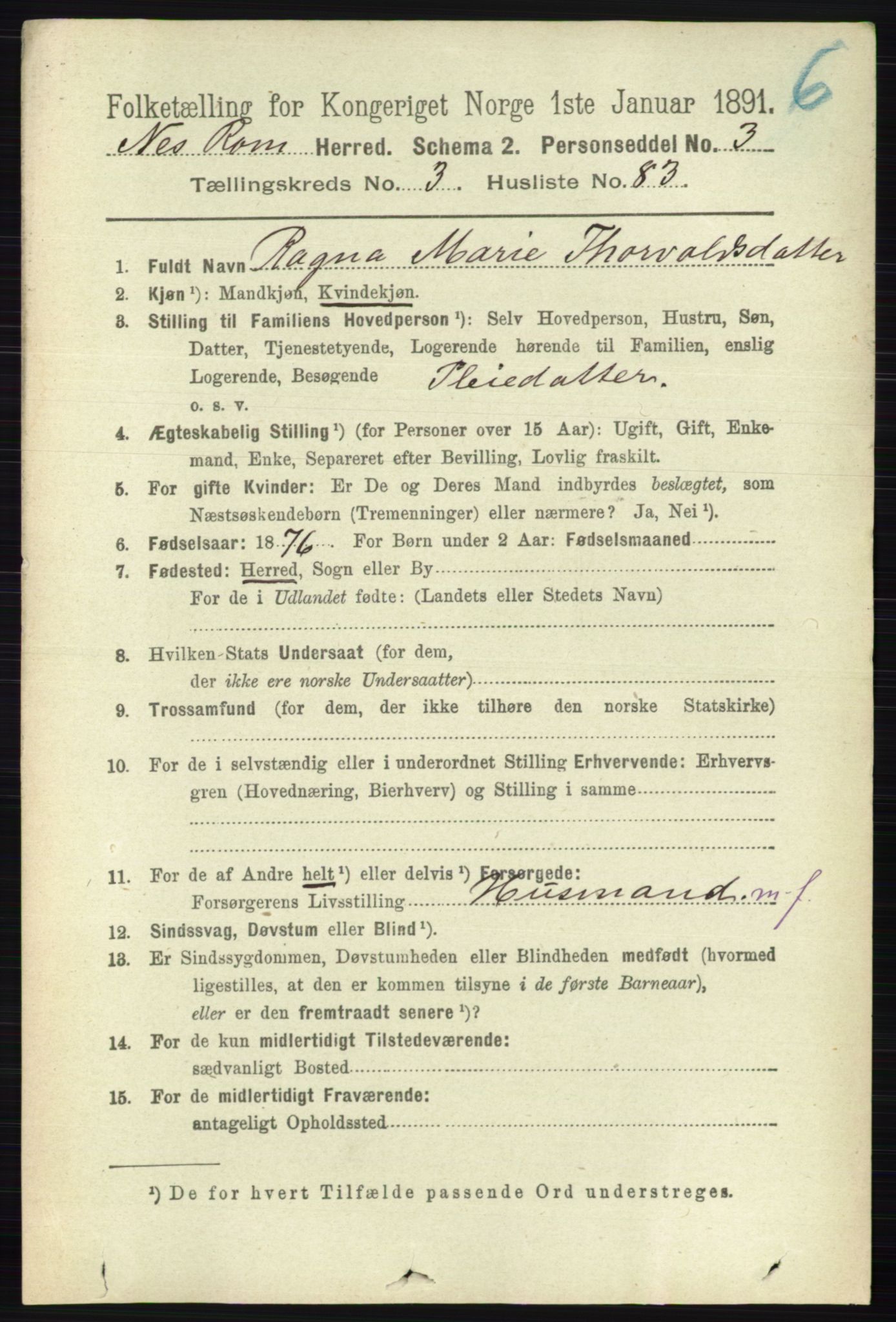 RA, 1891 census for 0236 Nes, 1891, p. 2176