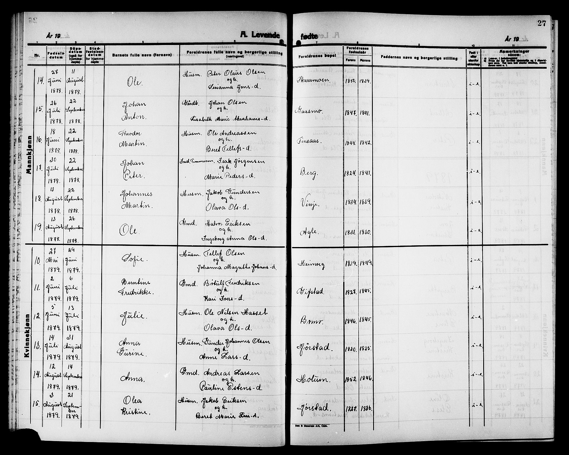 Ministerialprotokoller, klokkerbøker og fødselsregistre - Nord-Trøndelag, SAT/A-1458/749/L0486: Parish register (official) no. 749D02, 1873-1887, p. 27