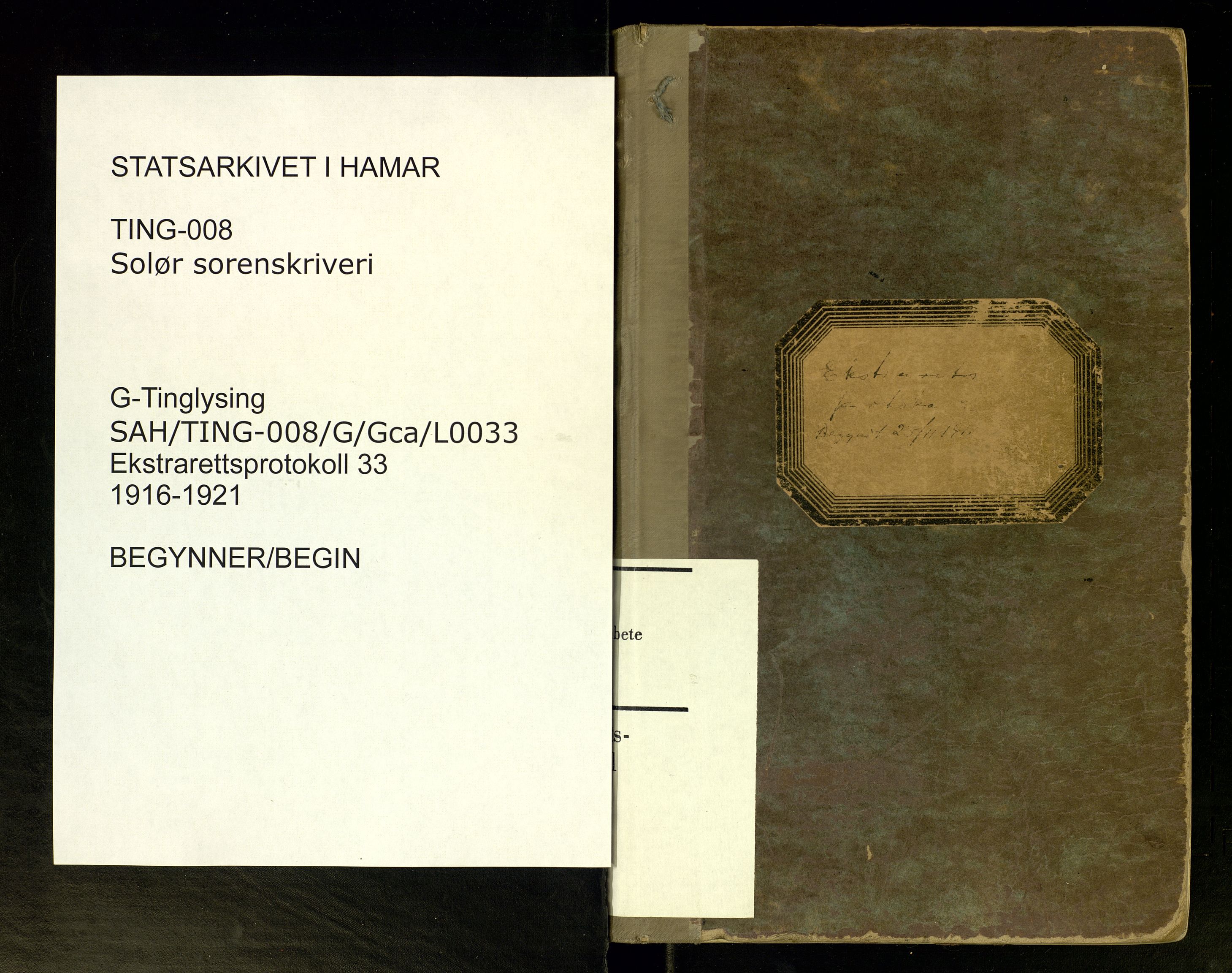 Solør tingrett, SAH/TING-008/G/Gc/Gca/L0033: Ekstrarettsprotokoll, 1916-1921