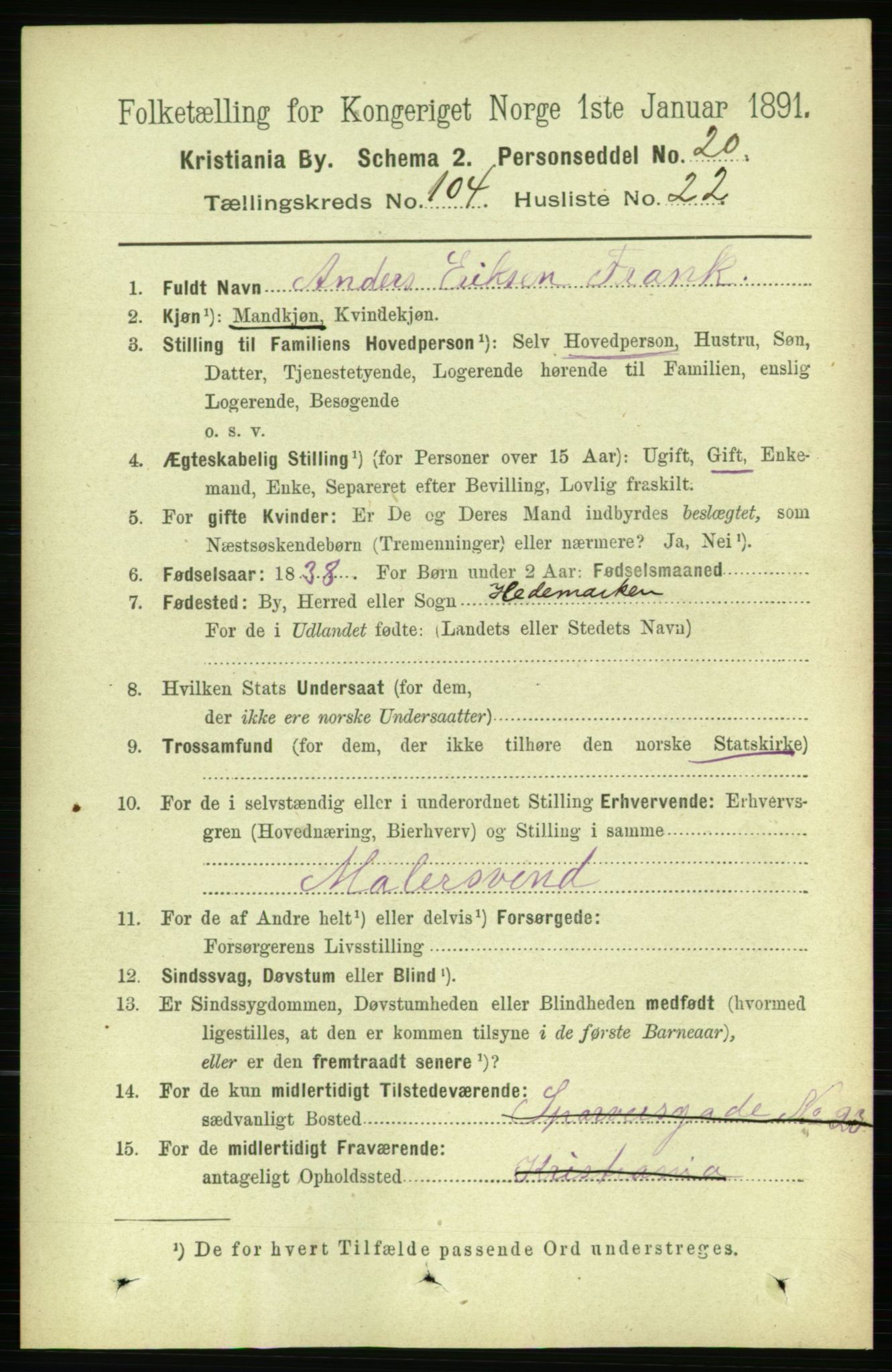 RA, 1891 census for 0301 Kristiania, 1891, p. 52622