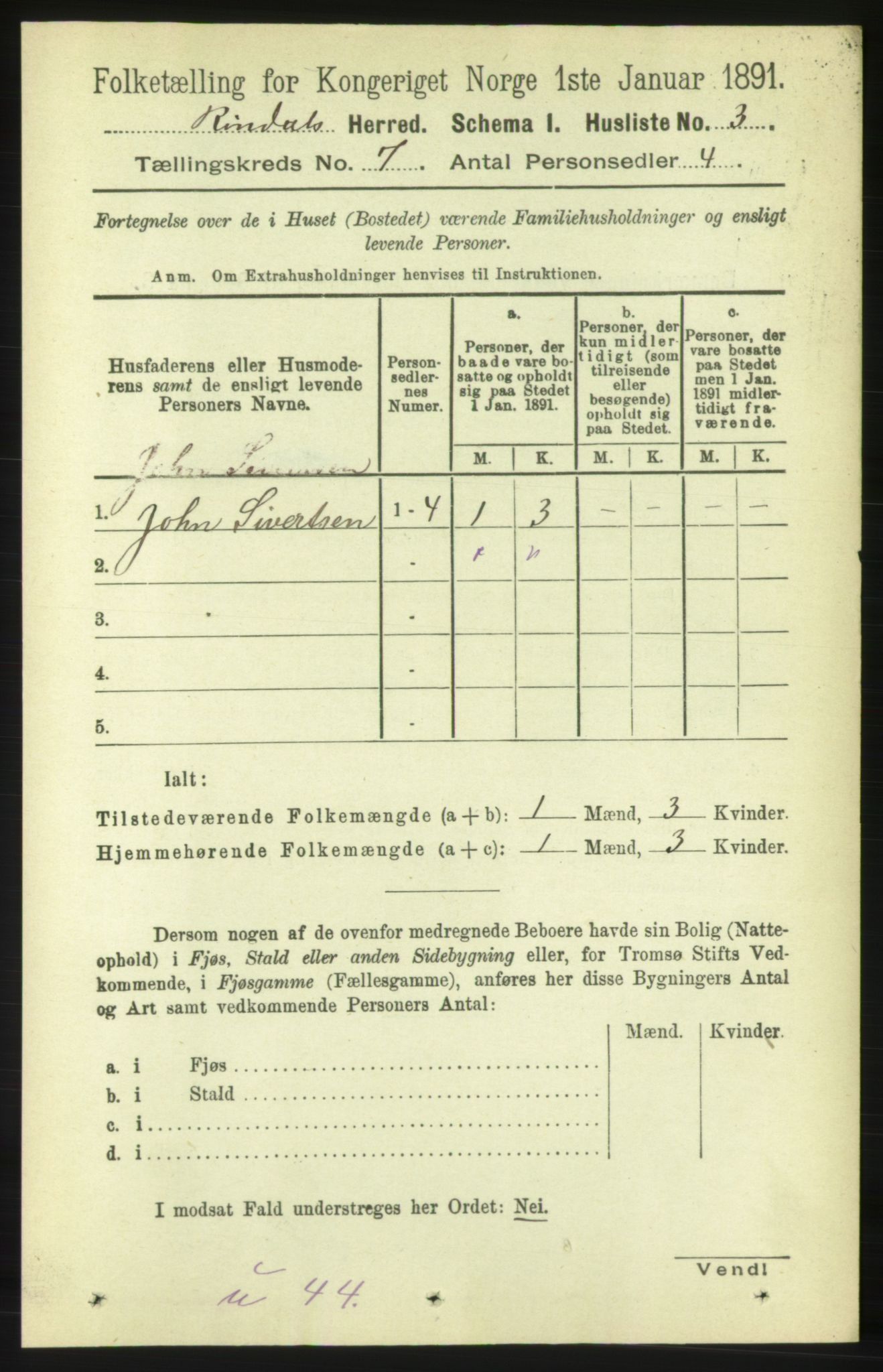 RA, 1891 census for 1567 Rindal, 1891, p. 1966