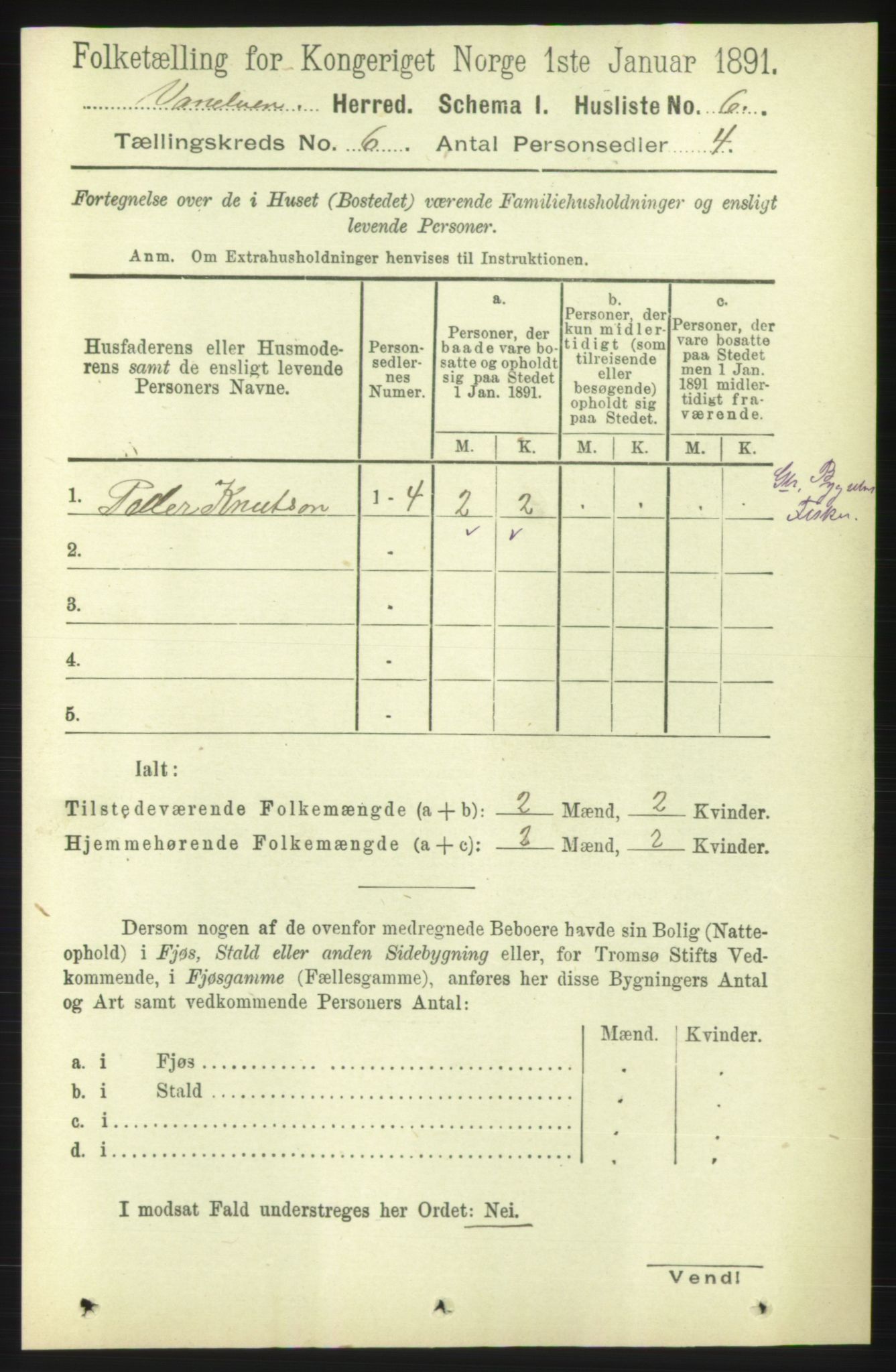 RA, 1891 census for 1511 Vanylven, 1891, p. 2620