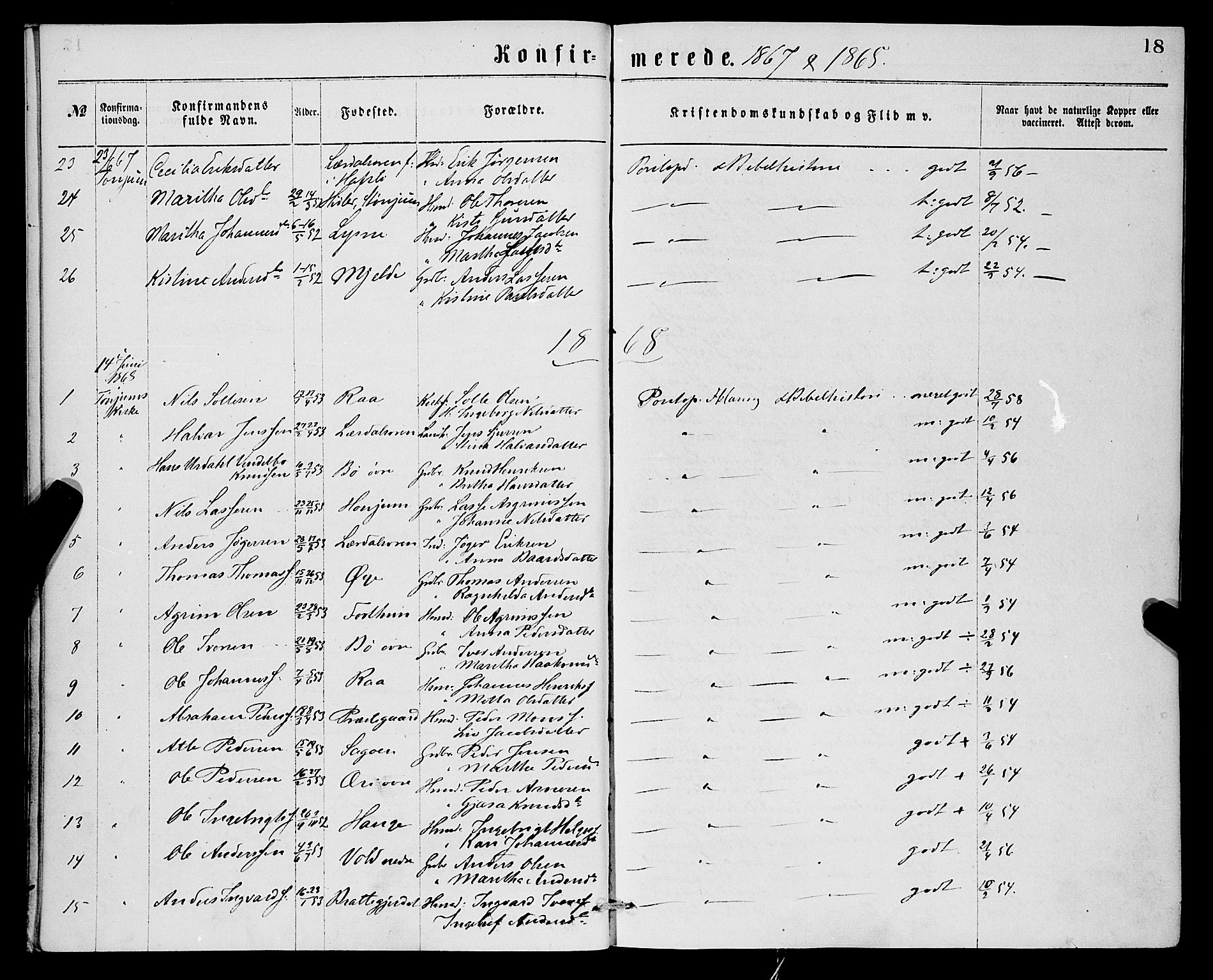 Lærdal sokneprestembete, SAB/A-81201: Parish register (official) no.  A 14, 1865-1877, p. 18