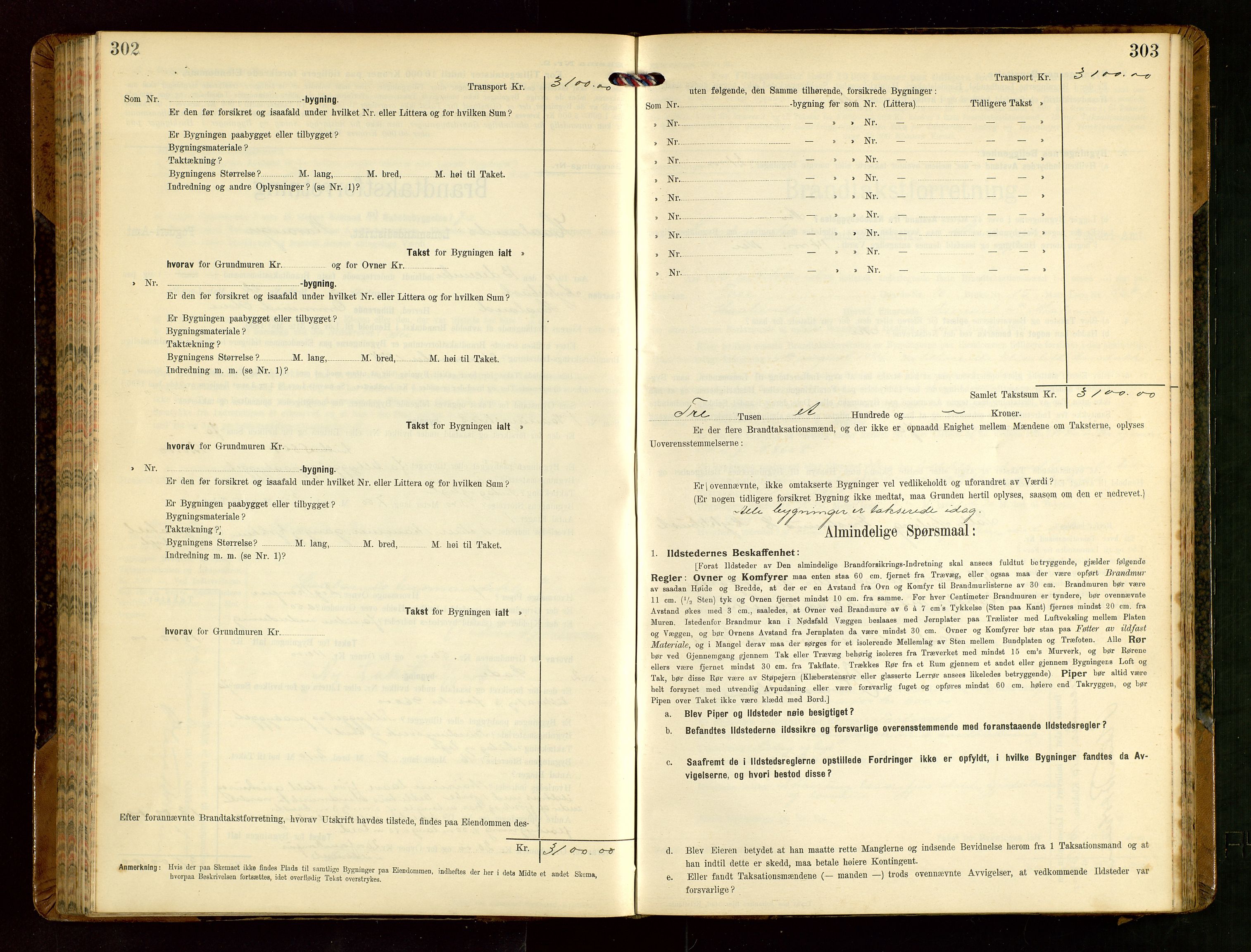 Håland lensmannskontor, AV/SAST-A-100100/Gob/L0004: Branntakstprotokoll - skjematakst. Register i boken., 1913-1915, p. 302-303