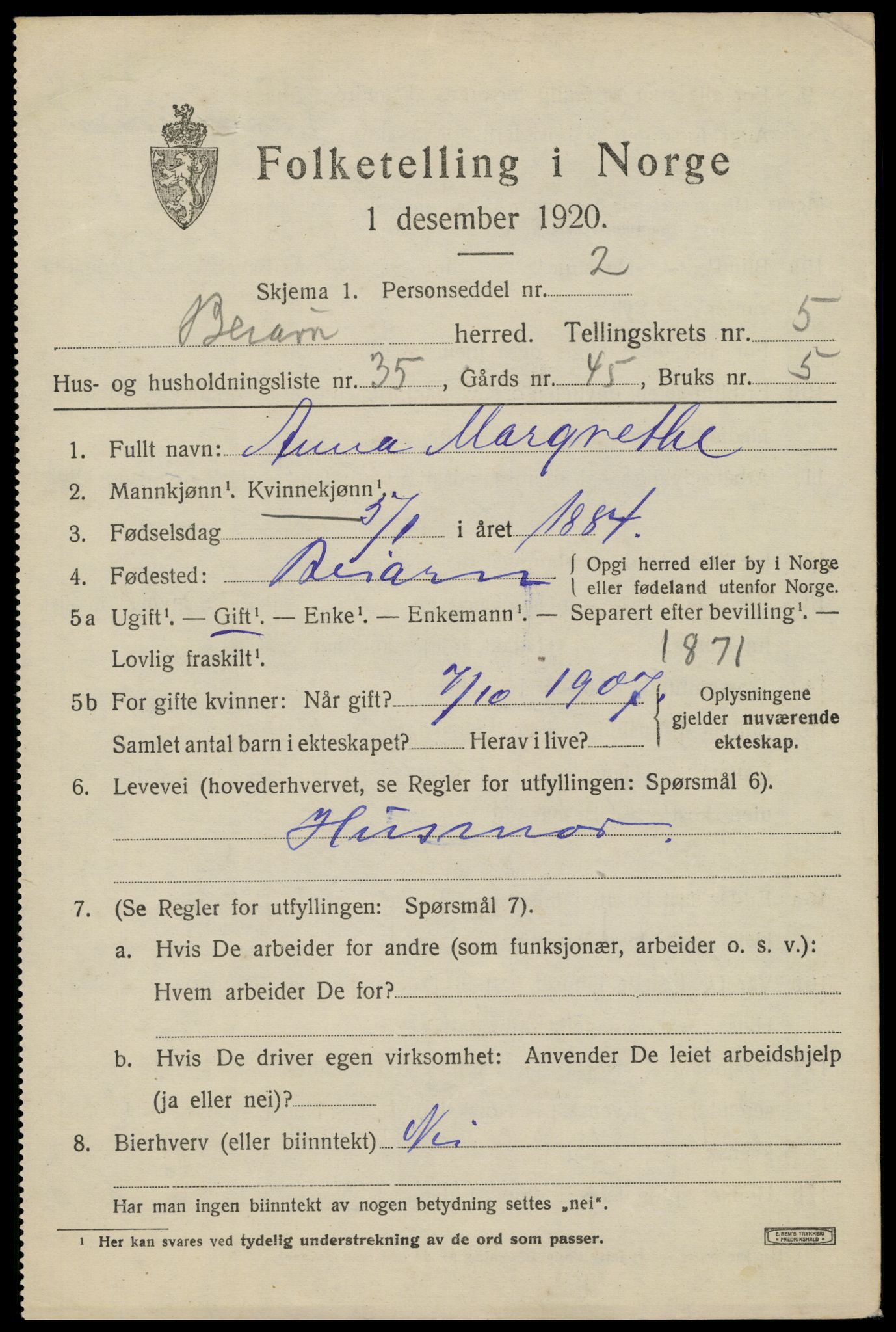 SAT, 1920 census for Beiarn, 1920, p. 2870