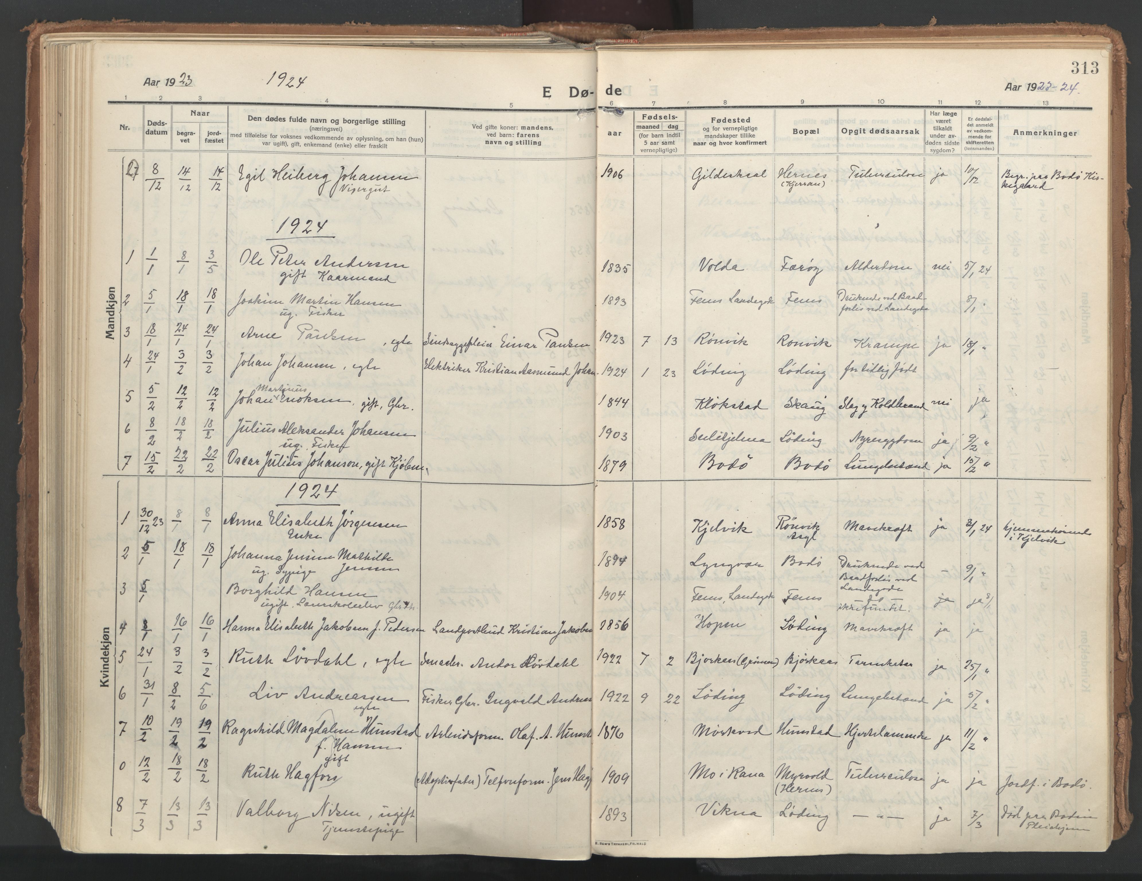 Ministerialprotokoller, klokkerbøker og fødselsregistre - Nordland, SAT/A-1459/802/L0060: Parish register (official) no. 802A07, 1916-1933, p. 313