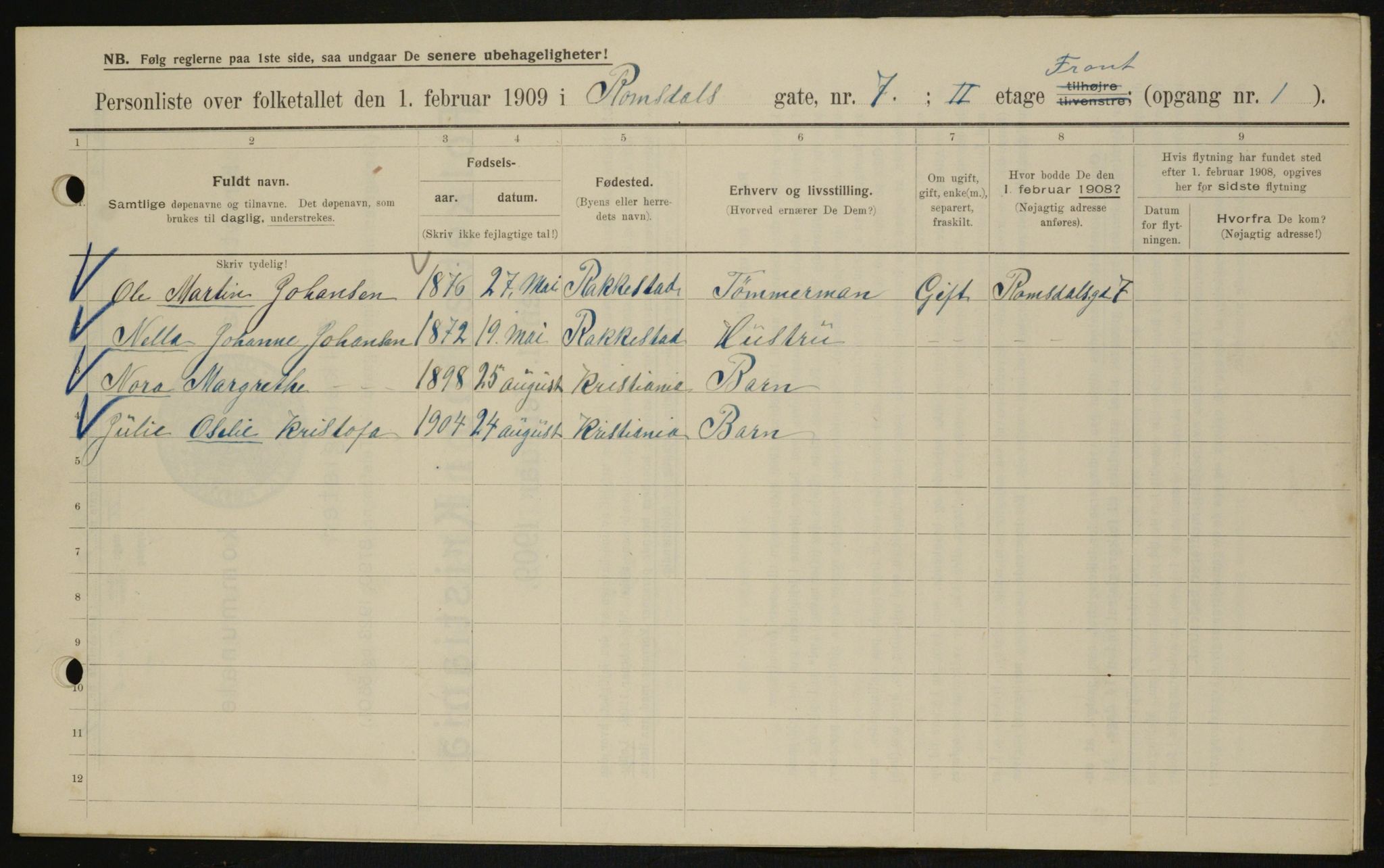 OBA, Municipal Census 1909 for Kristiania, 1909, p. 75497