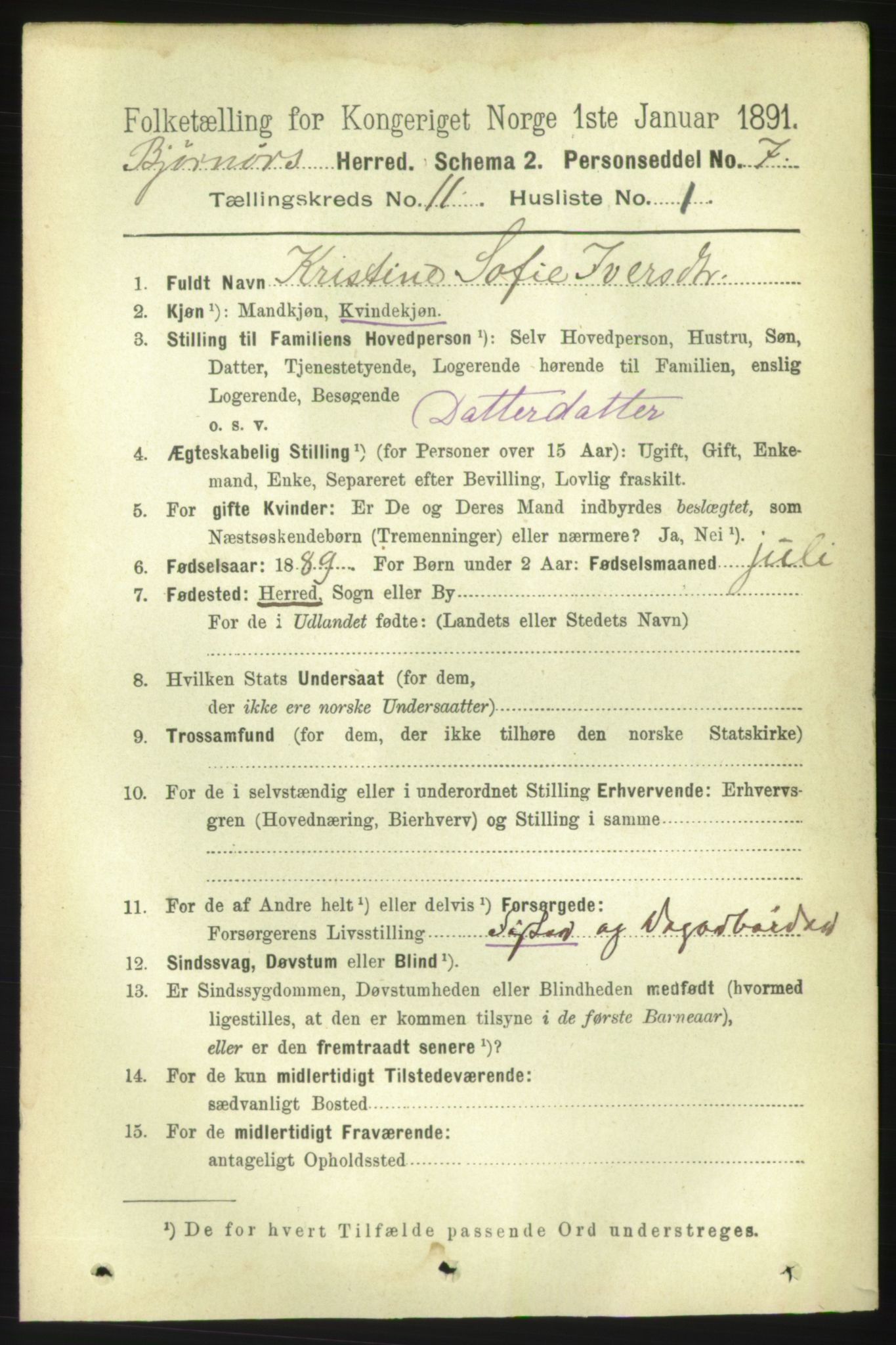 RA, 1891 census for 1632 Bjørnør, 1891, p. 4667