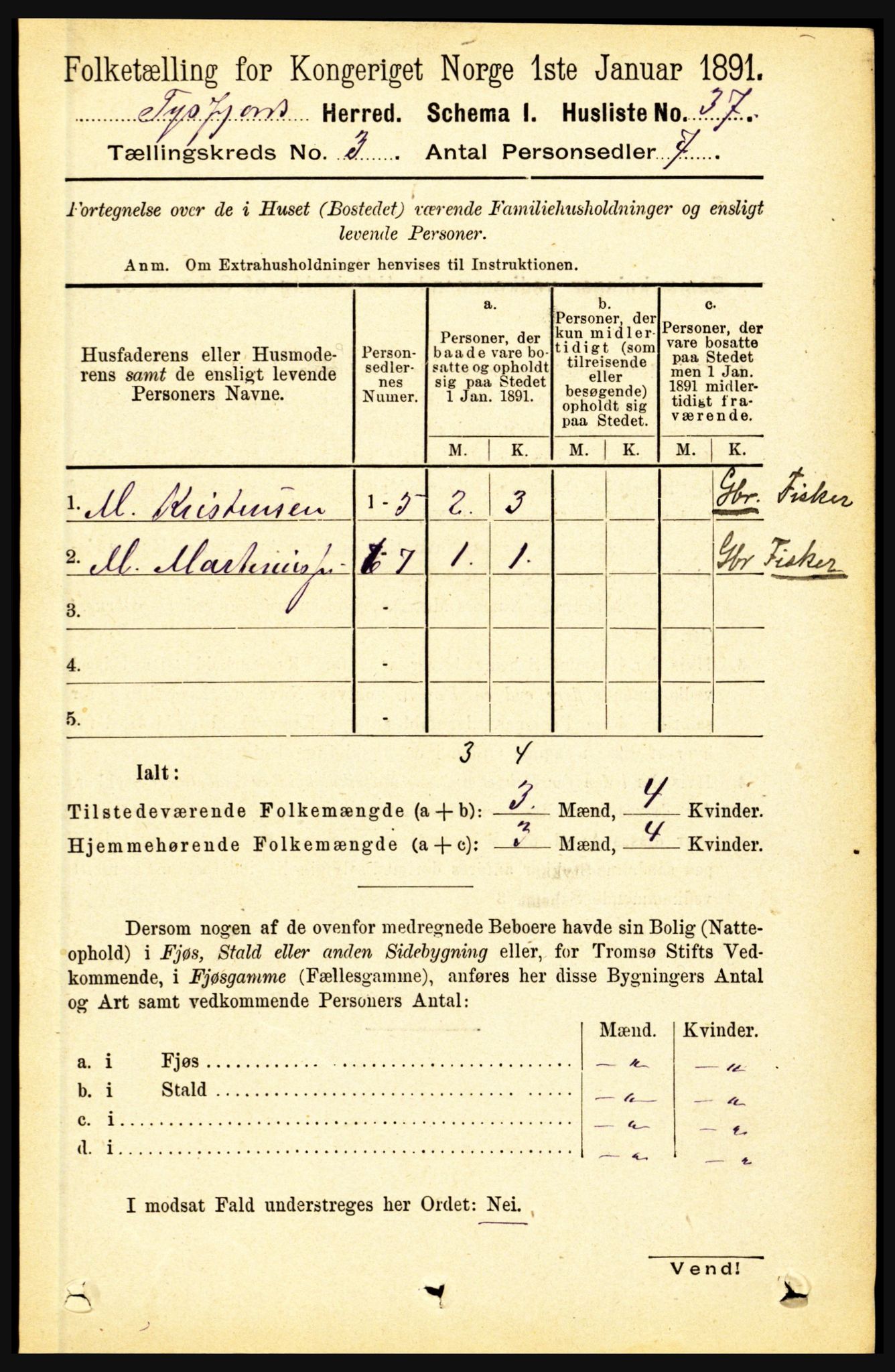 RA, 1891 census for 1850 Tysfjord, 1891, p. 1039