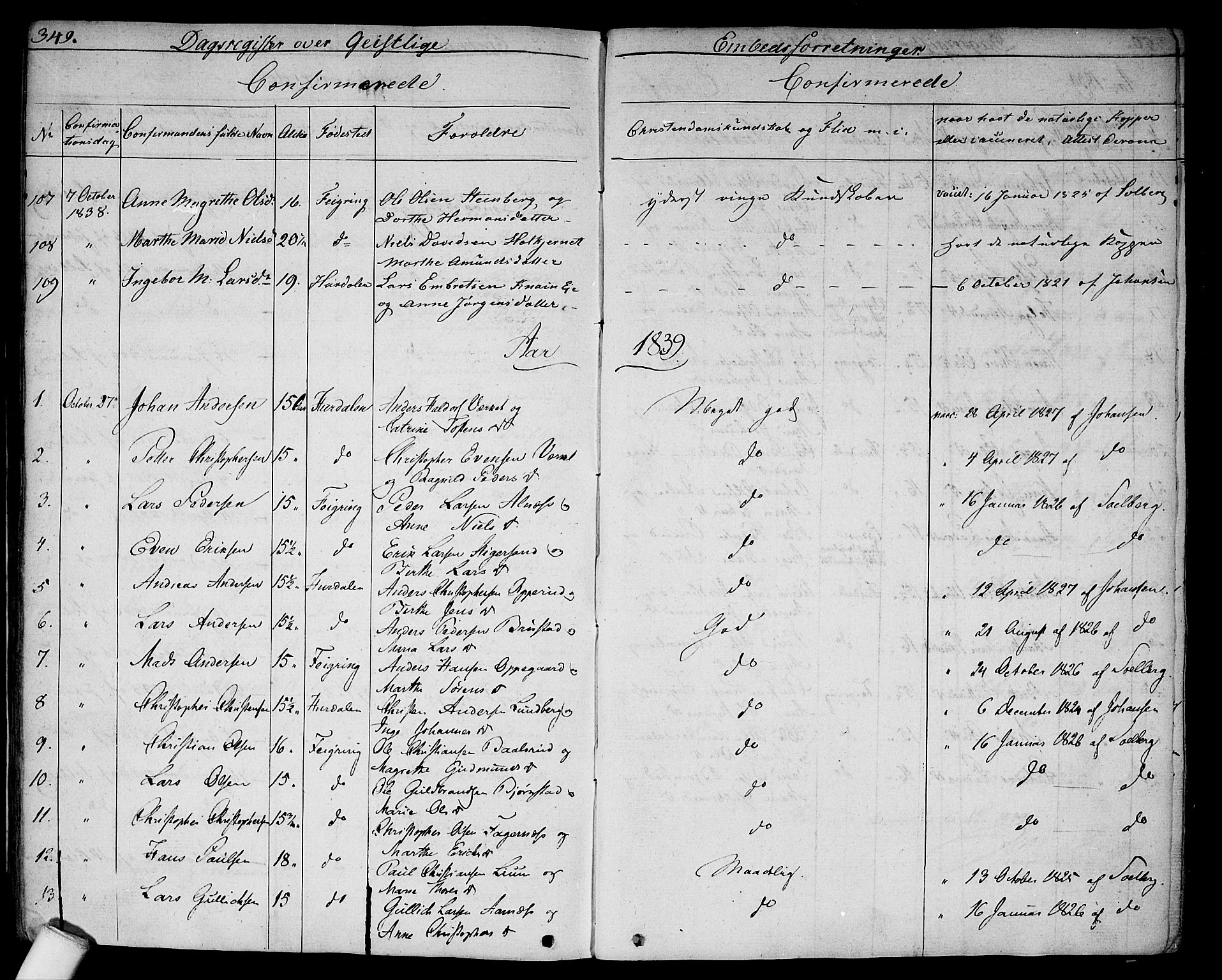 Hurdal prestekontor Kirkebøker, SAO/A-10889/F/Fa/L0004: Parish register (official) no. I 4, 1828-1845, p. 349