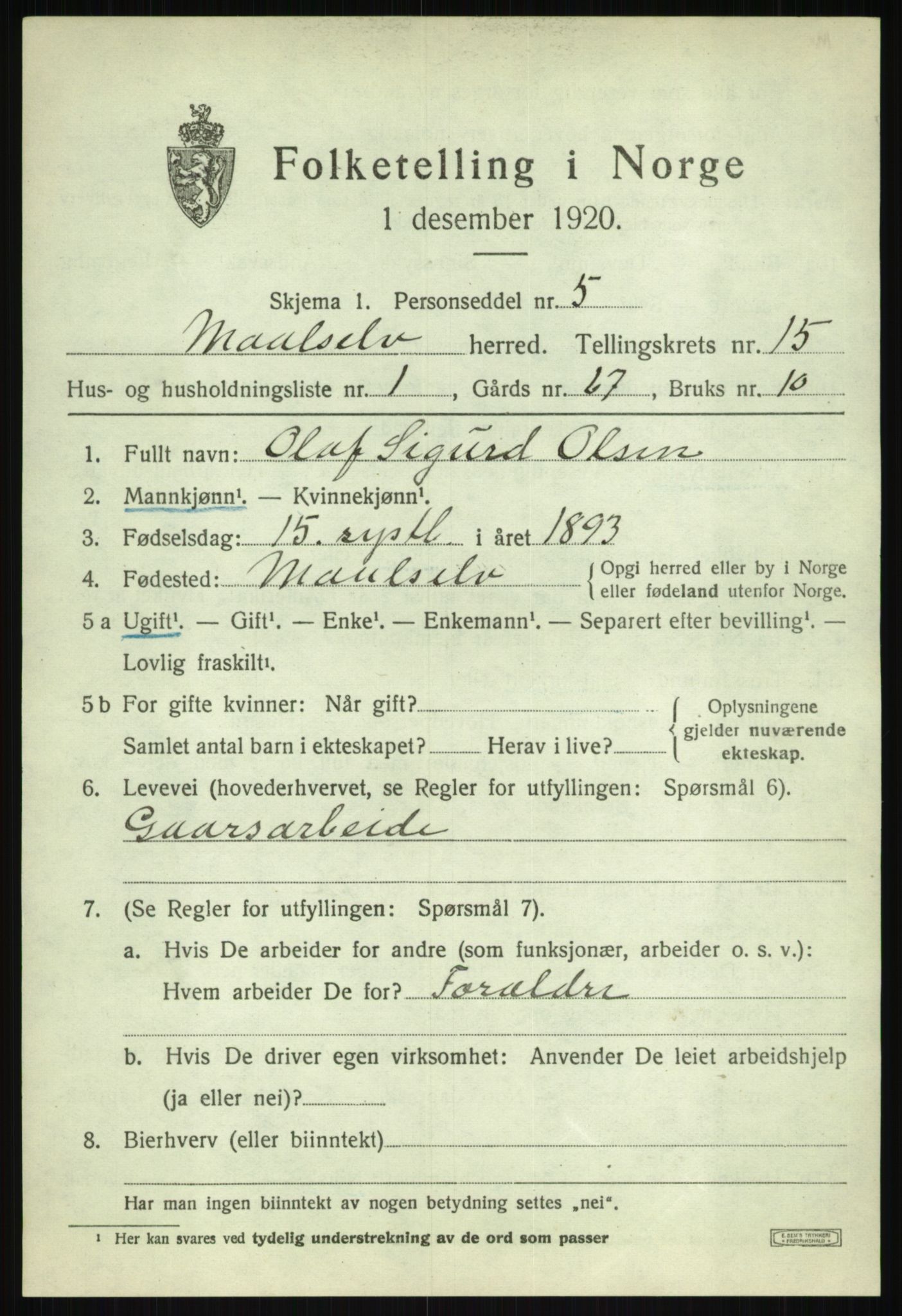 SATØ, 1920 census for Målselv, 1920, p. 7631
