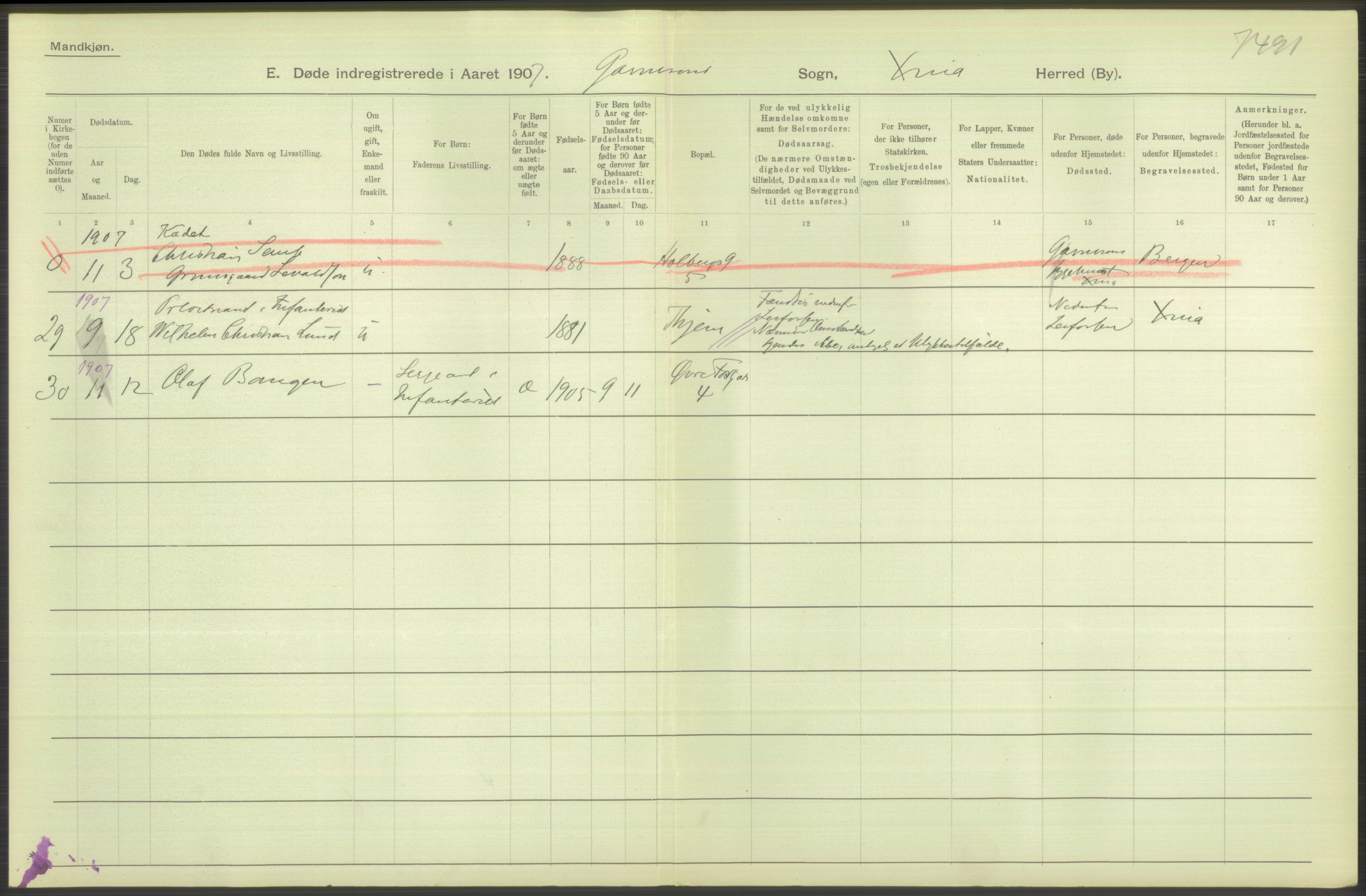 Statistisk sentralbyrå, Sosiodemografiske emner, Befolkning, RA/S-2228/D/Df/Dfa/Dfae/L0009: Kristiania: Døde, 1907, p. 128