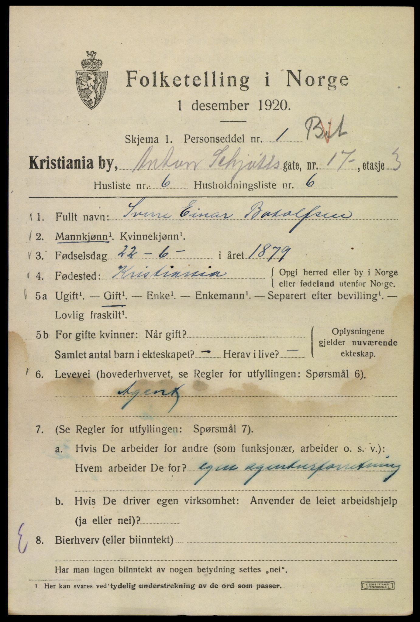 SAO, 1920 census for Kristiania, 1920, p. 141925