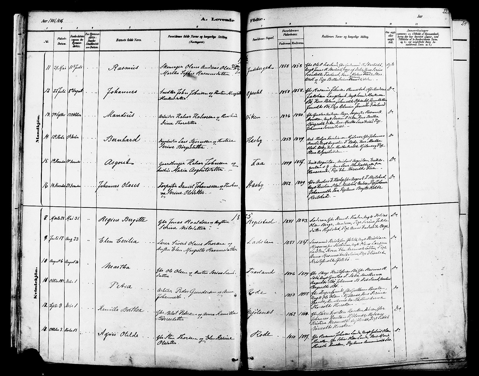 Finnøy sokneprestkontor, AV/SAST-A-101825/H/Ha/Haa/L0010: Parish register (official) no. A 10, 1879-1890, p. 22