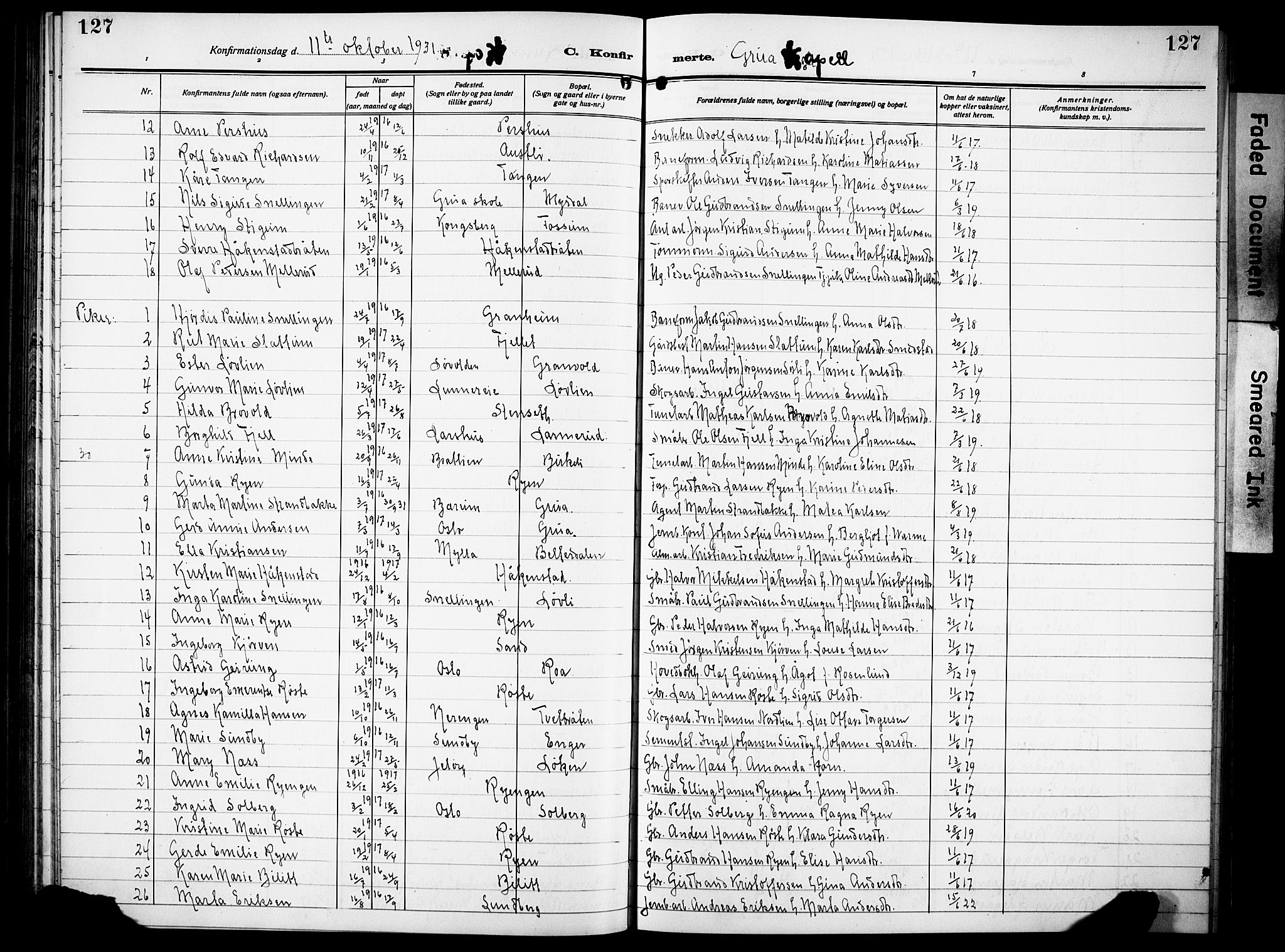 Lunner prestekontor, AV/SAH-PREST-118/H/Ha/Hab/L0002: Parish register (copy) no. 2, 1923-1933, p. 127