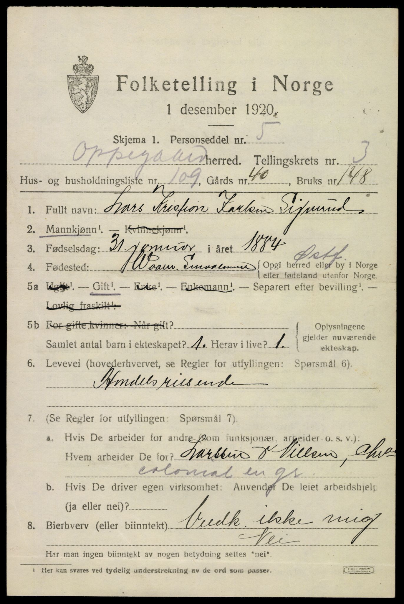 SAO, 1920 census for Oppegård, 1920, p. 6375