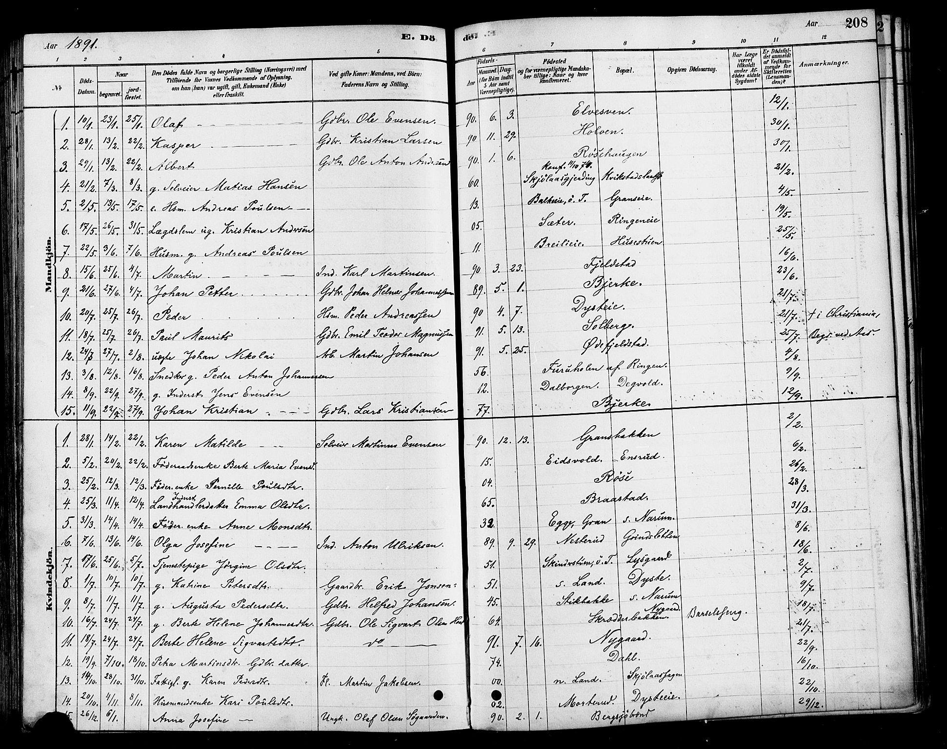 Vestre Toten prestekontor, AV/SAH-PREST-108/H/Ha/Haa/L0010: Parish register (official) no. 10, 1878-1894, p. 208
