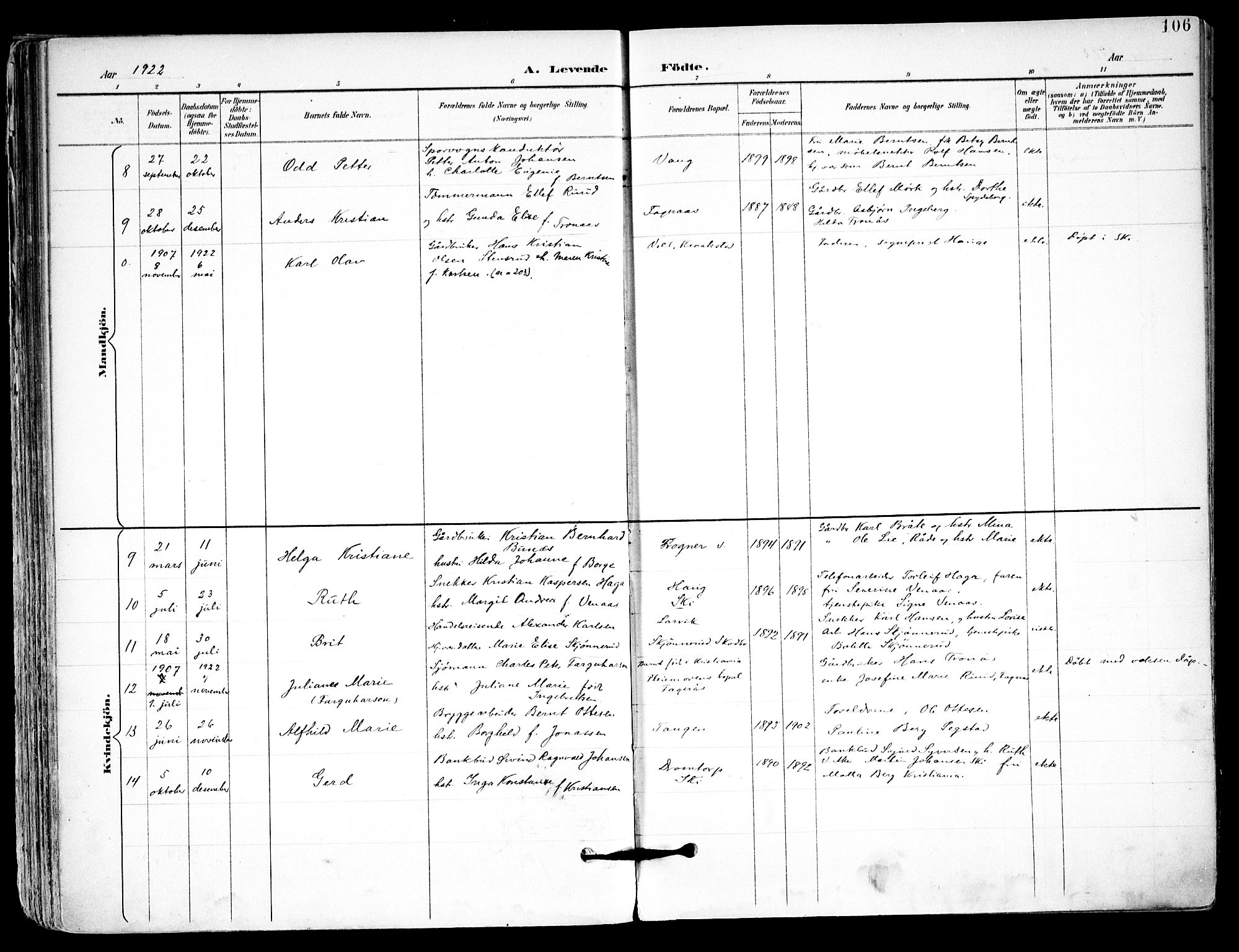 Kråkstad prestekontor Kirkebøker, AV/SAO-A-10125a/F/Fa/L0010: Parish register (official) no. I 10, 1893-1931, p. 106