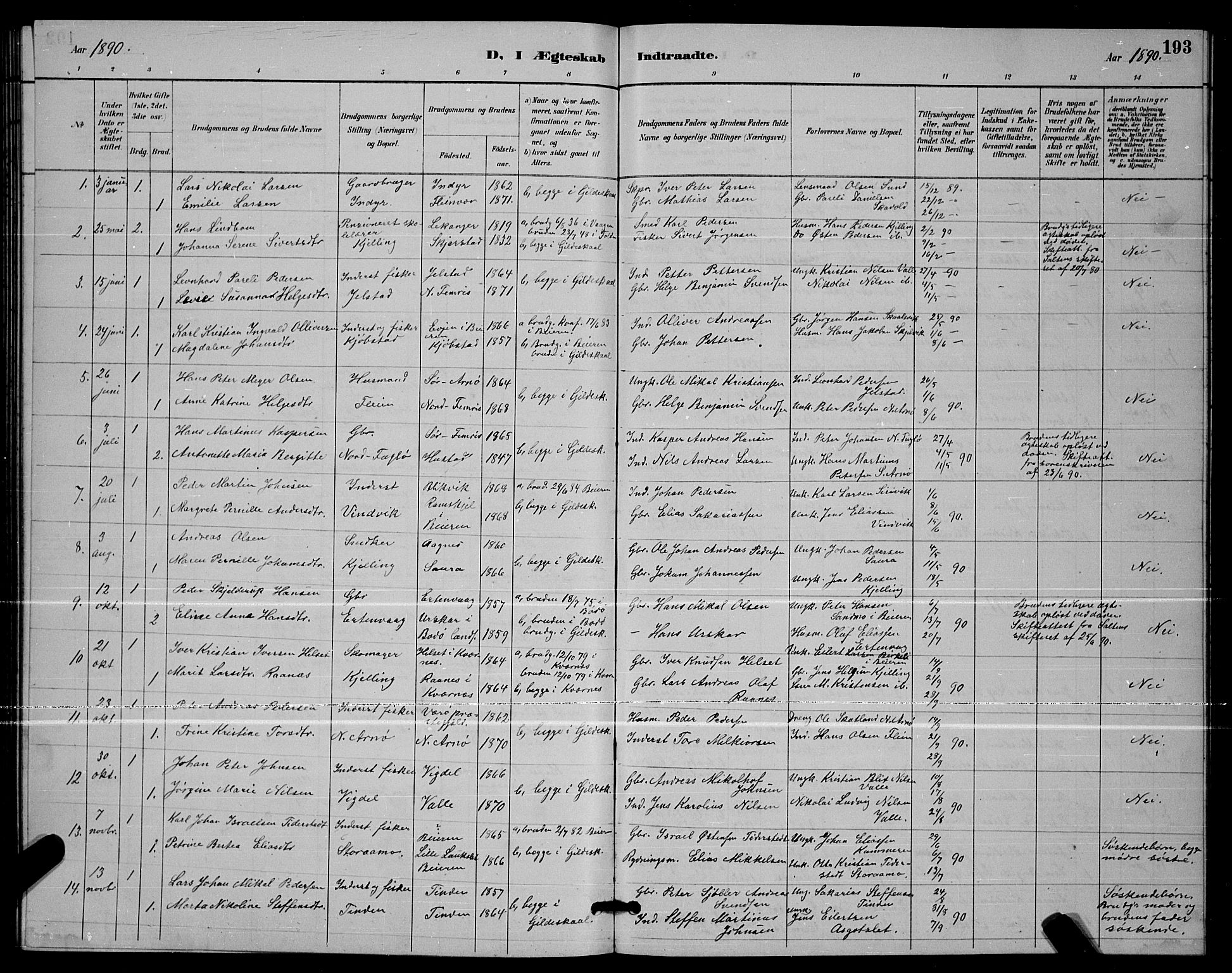 Ministerialprotokoller, klokkerbøker og fødselsregistre - Nordland, AV/SAT-A-1459/805/L0108: Parish register (copy) no. 805C04, 1885-1899, p. 193