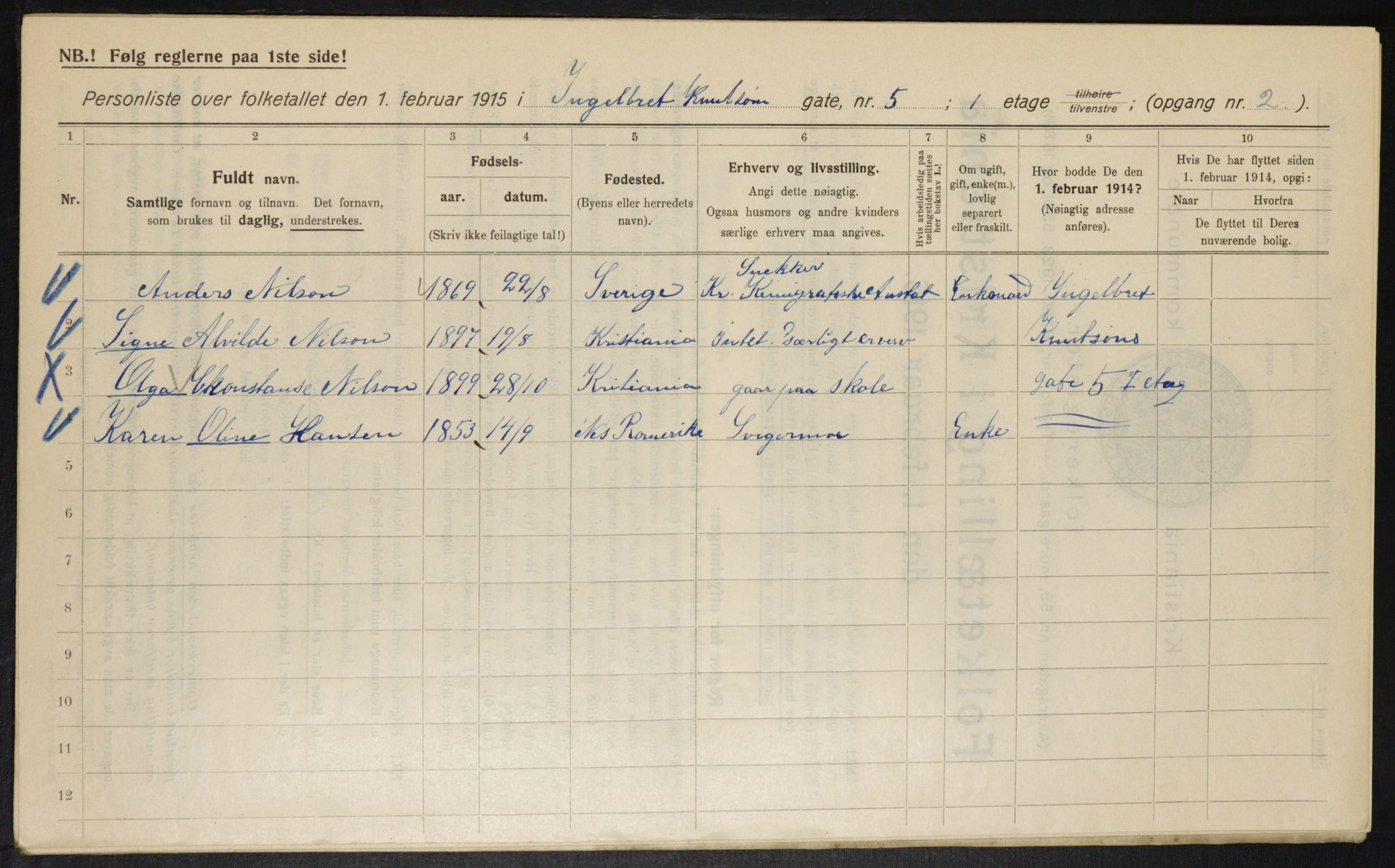 OBA, Municipal Census 1915 for Kristiania, 1915, p. 43331
