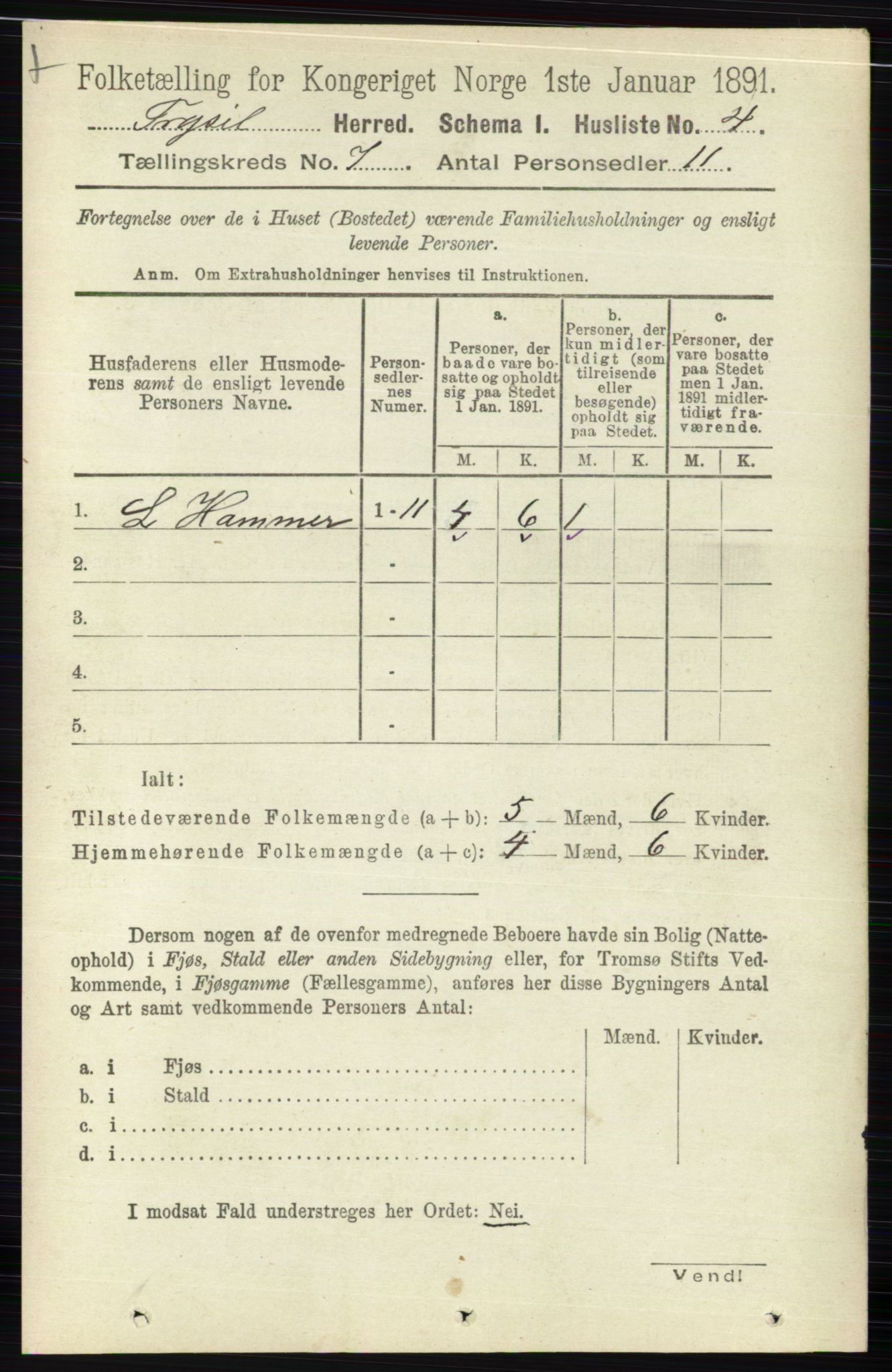 RA, 1891 census for 0428 Trysil, 1891, p. 3075