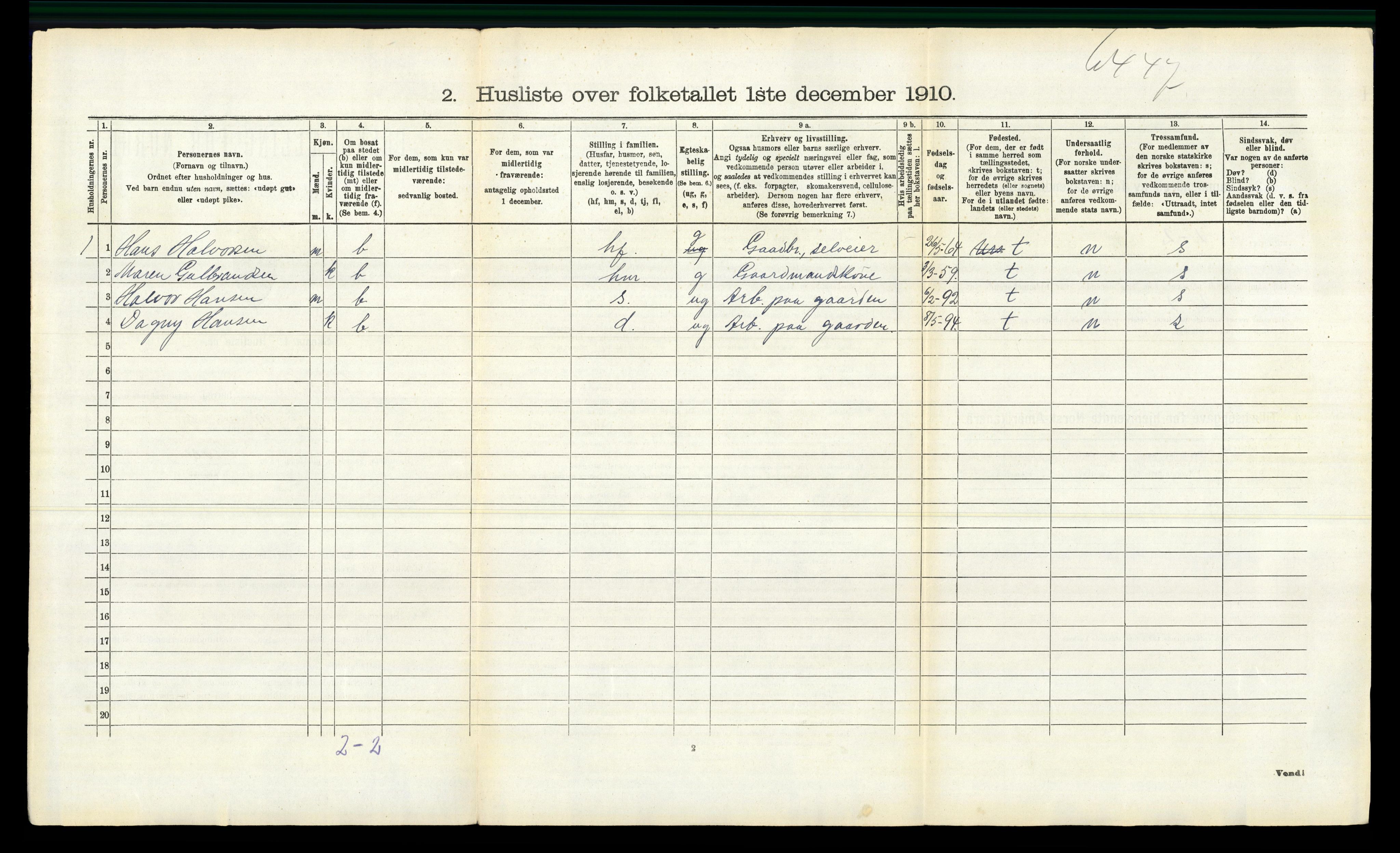 RA, 1910 census for Aurskog, 1910, p. 420