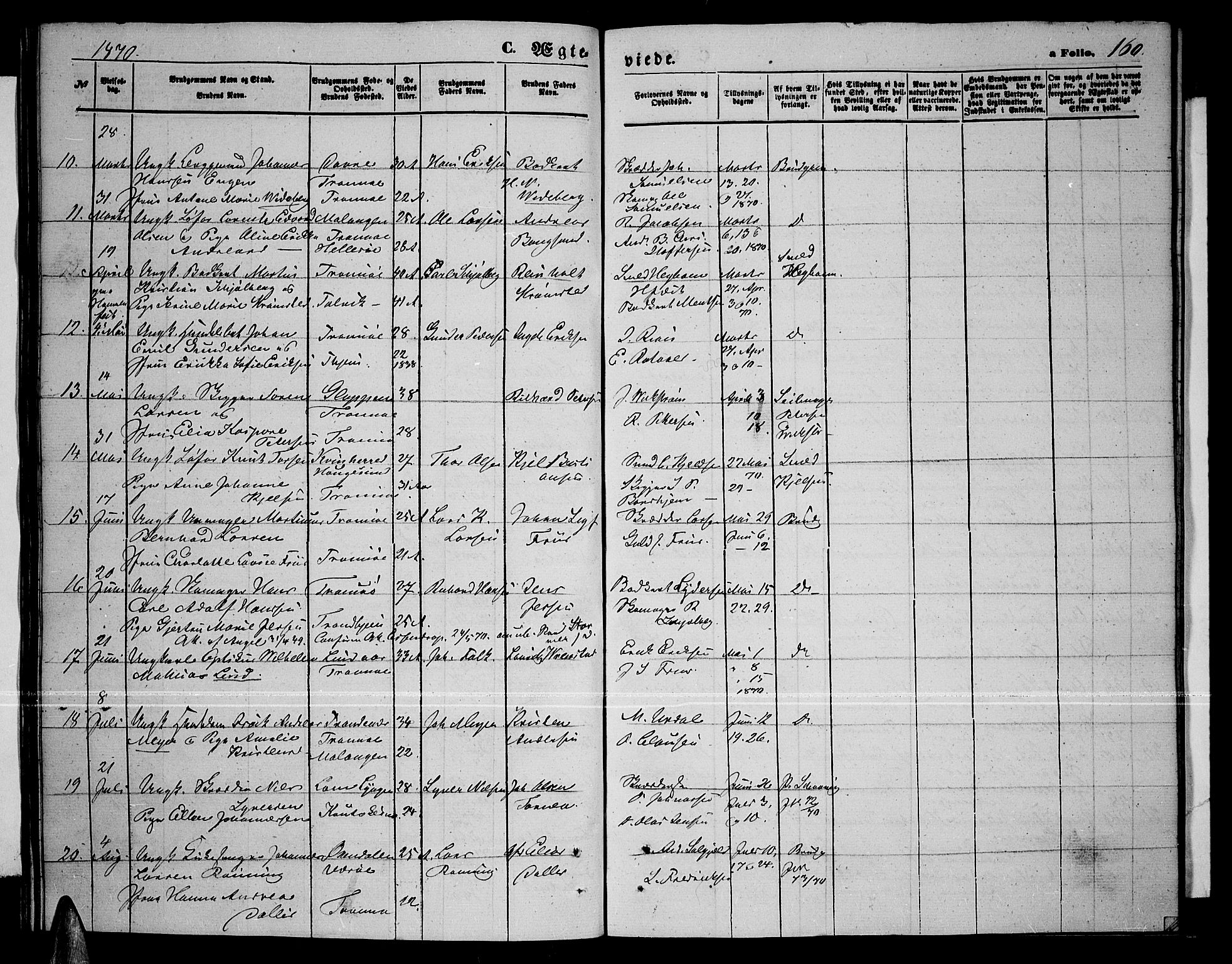 Tromsø sokneprestkontor/stiftsprosti/domprosti, AV/SATØ-S-1343/G/Gb/L0007klokker: Parish register (copy) no. 7, 1867-1875, p. 160