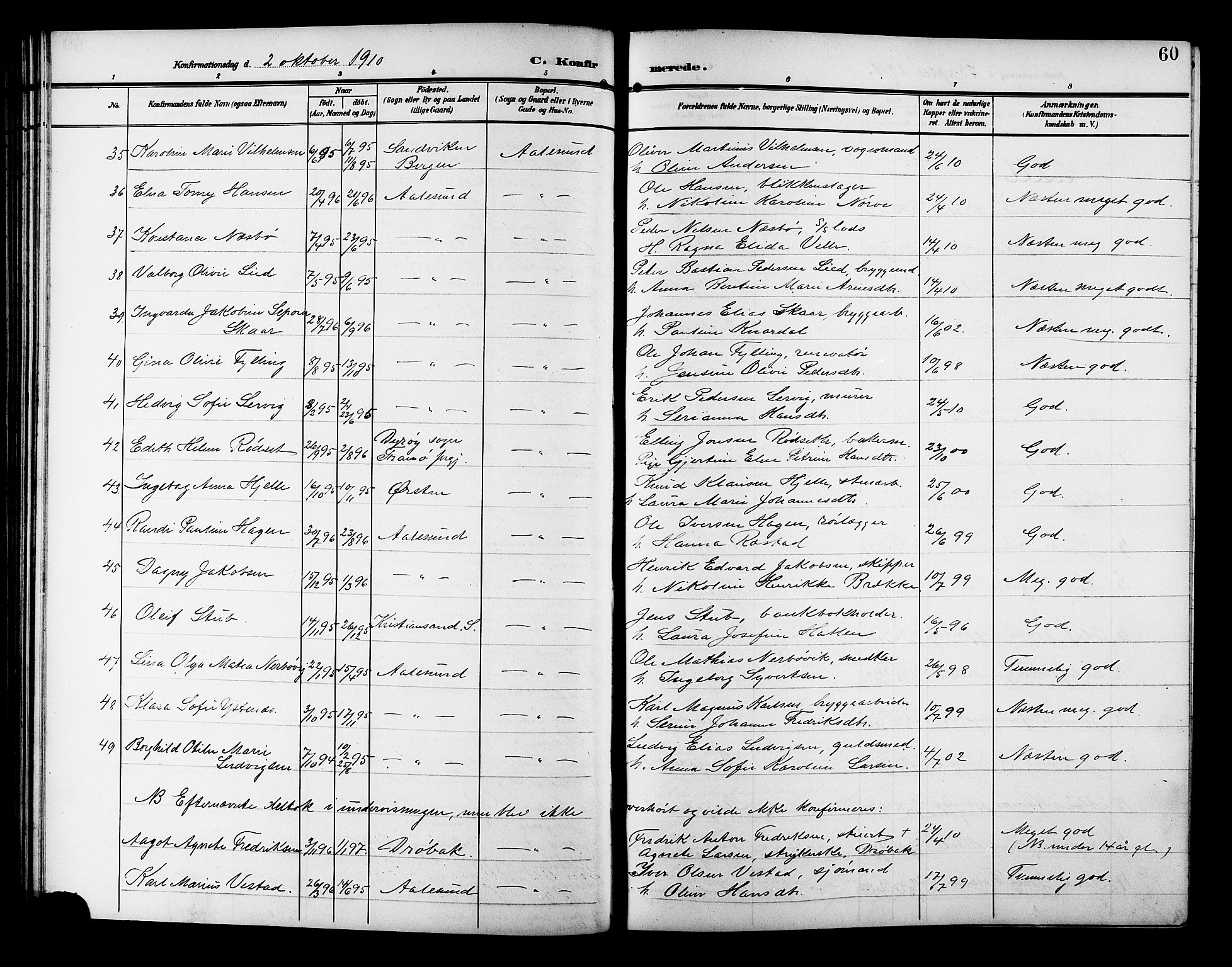 Ministerialprotokoller, klokkerbøker og fødselsregistre - Møre og Romsdal, AV/SAT-A-1454/529/L0470: Parish register (copy) no. 529C07, 1907-1917, p. 60