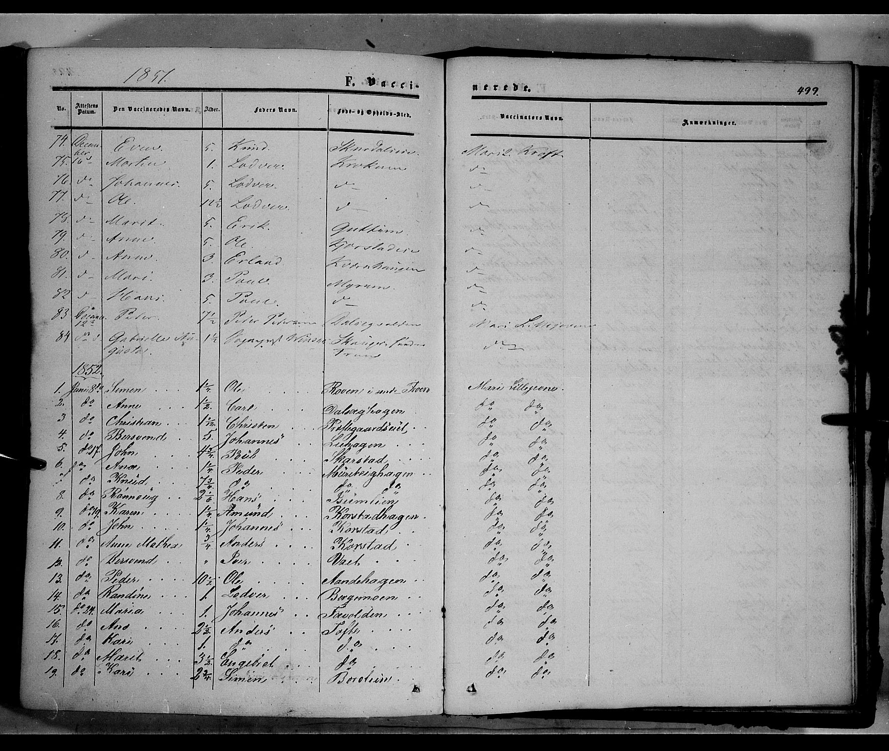 Sør-Fron prestekontor, AV/SAH-PREST-010/H/Ha/Haa/L0001: Parish register (official) no. 1, 1849-1863, p. 499