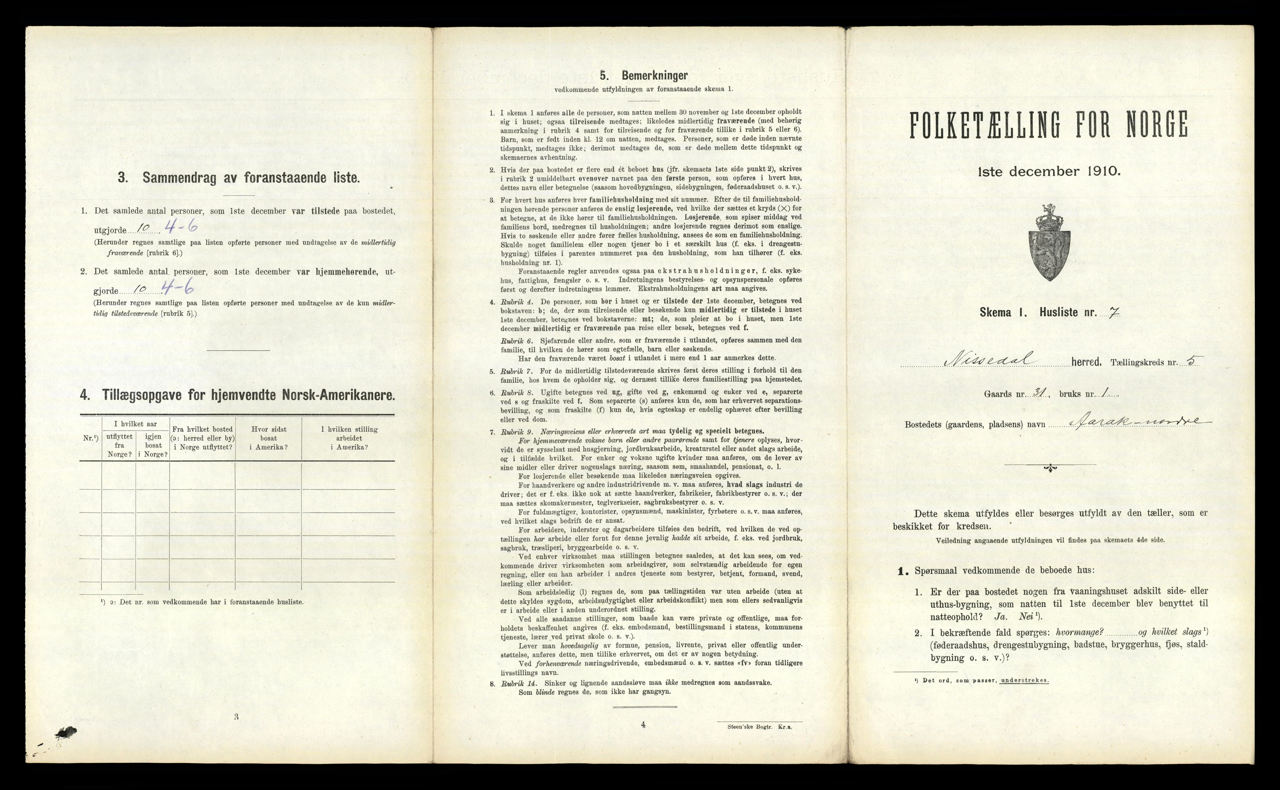 RA, 1910 census for Nissedal, 1910, p. 356