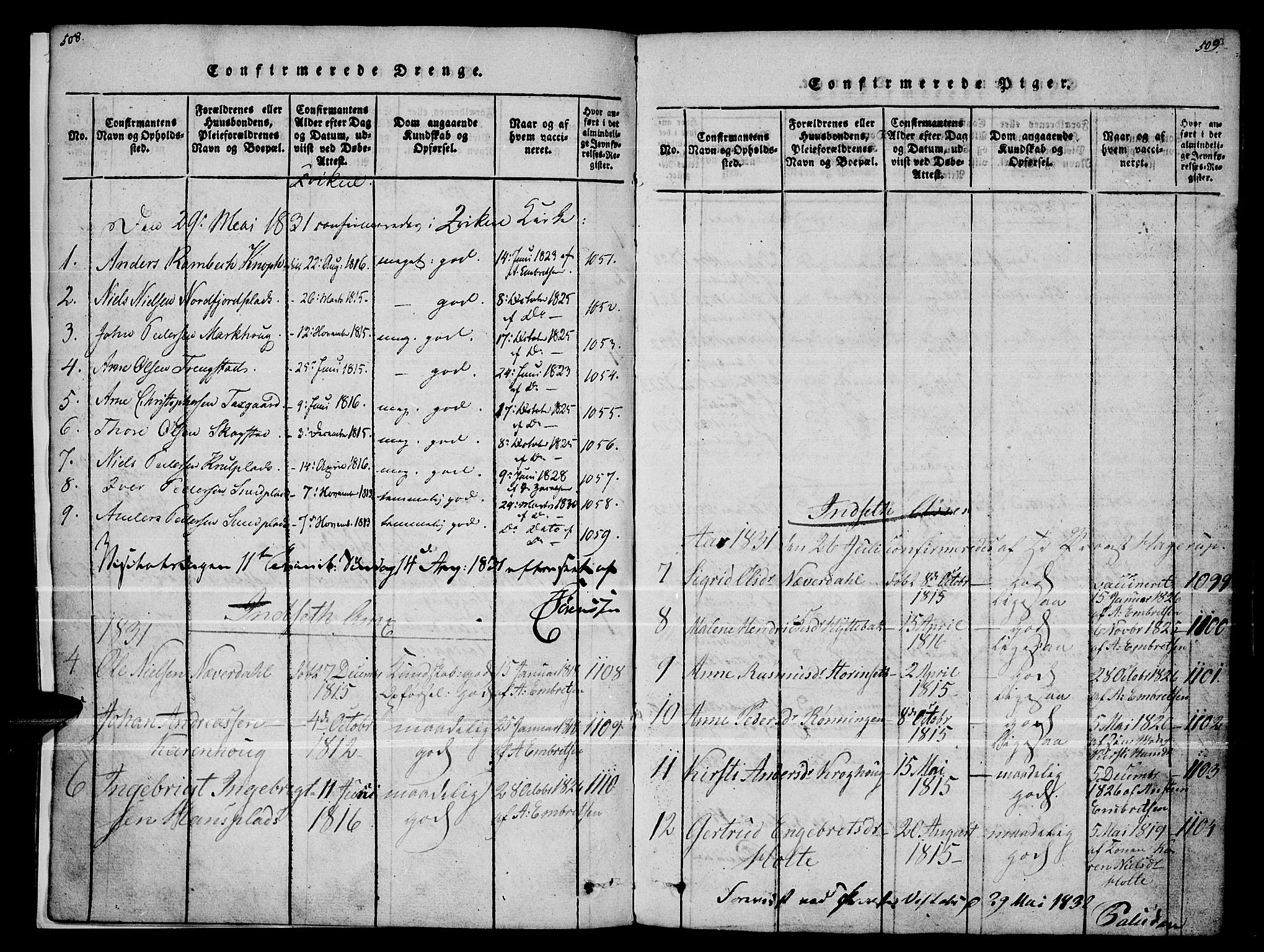 Kvikne prestekontor, AV/SAH-PREST-064/H/Ha/Haa/L0004: Parish register (official) no. 4, 1815-1840, p. 508-509