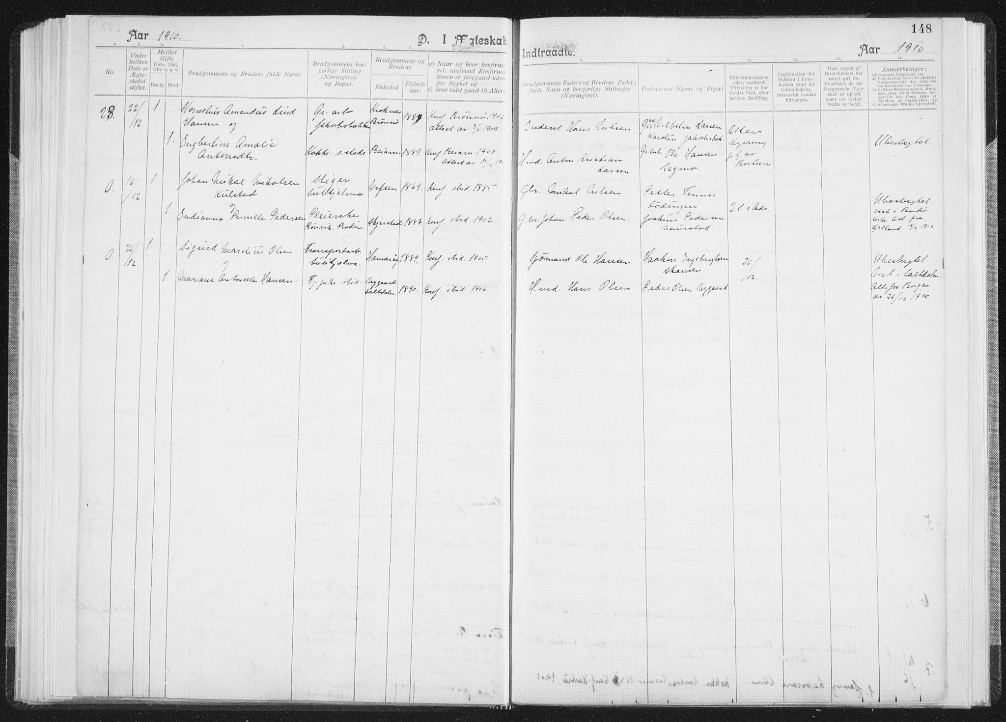 Ministerialprotokoller, klokkerbøker og fødselsregistre - Nordland, SAT/A-1459/850/L0711: Curate's parish register no. 850B01, 1902-1915, p. 148