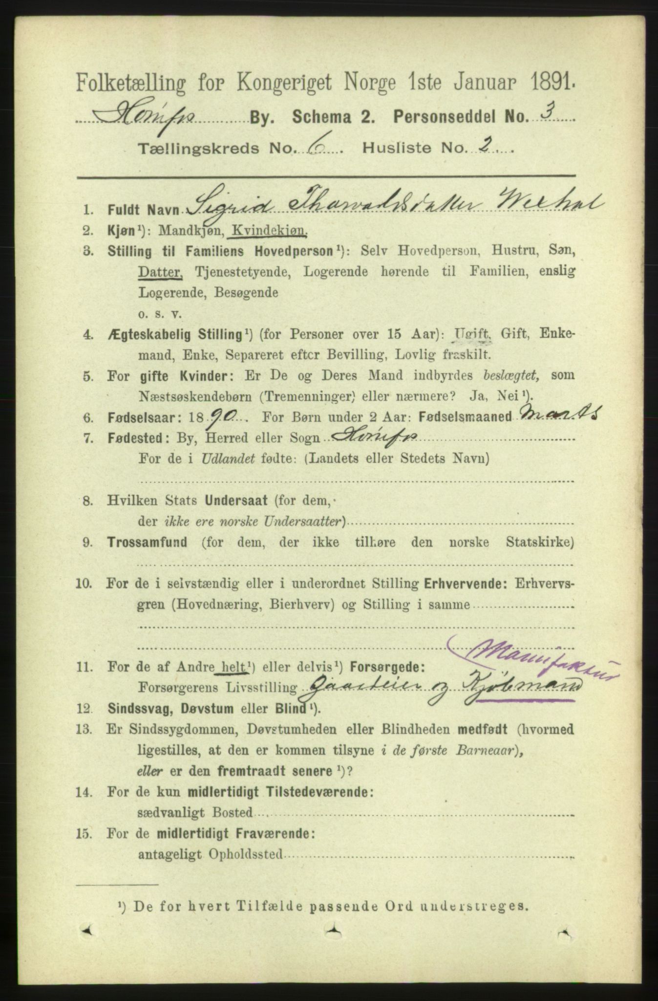 RA, 1891 census for 0601 Hønefoss, 1891, p. 1022