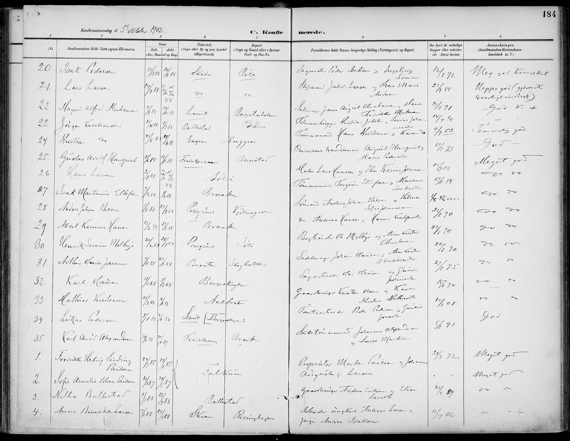 Gjerpen kirkebøker, AV/SAKO-A-265/F/Fa/L0011: Parish register (official) no. I 11, 1896-1904, p. 184