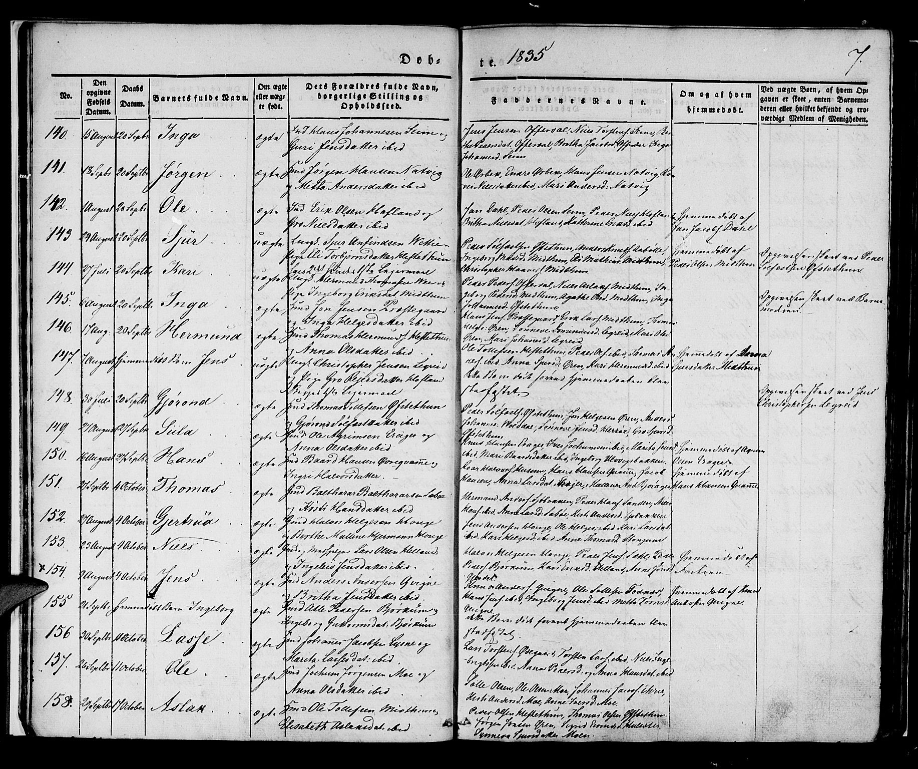 Lærdal sokneprestembete, AV/SAB-A-81201: Parish register (official) no. A 6, 1835-1849, p. 7