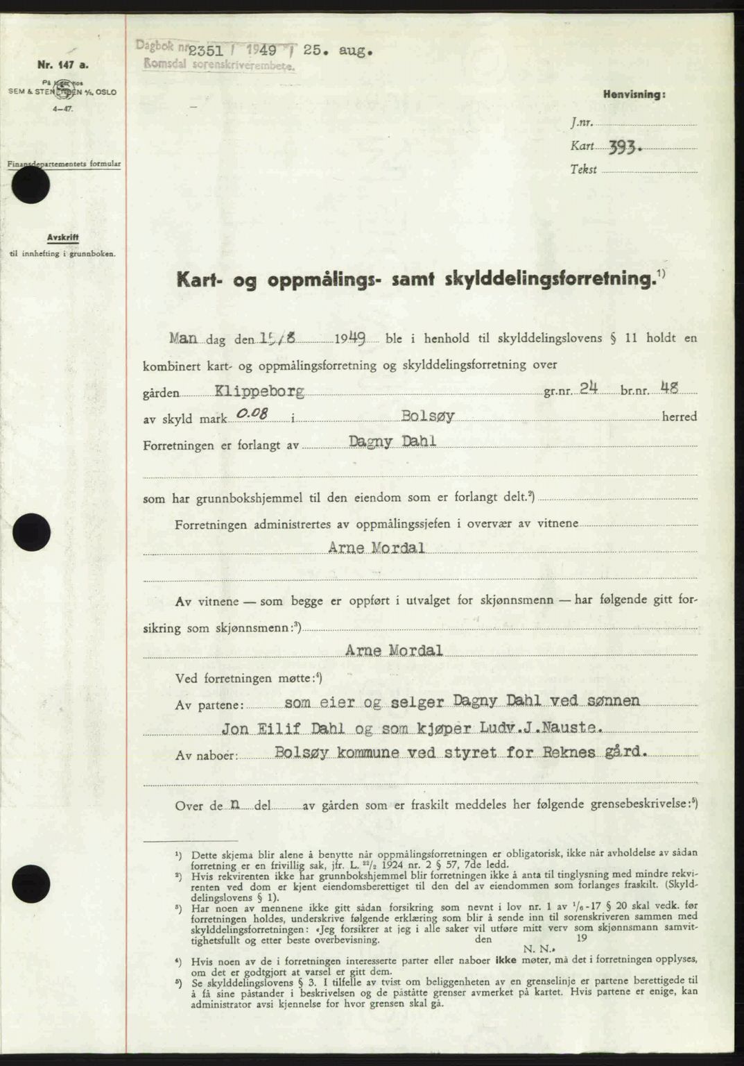 Romsdal sorenskriveri, AV/SAT-A-4149/1/2/2C: Mortgage book no. A30, 1949-1949, Diary no: : 2351/1949