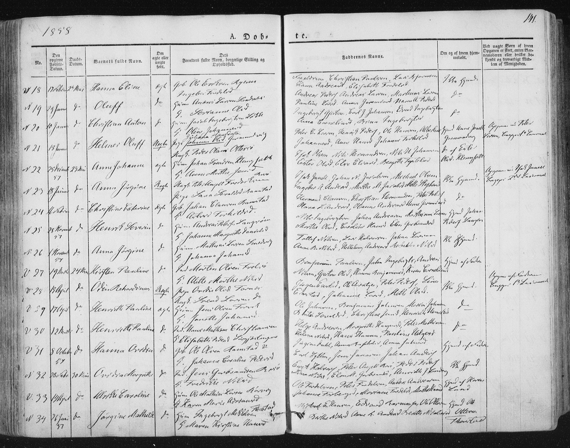 Ministerialprotokoller, klokkerbøker og fødselsregistre - Nord-Trøndelag, SAT/A-1458/784/L0669: Parish register (official) no. 784A04, 1829-1859, p. 141