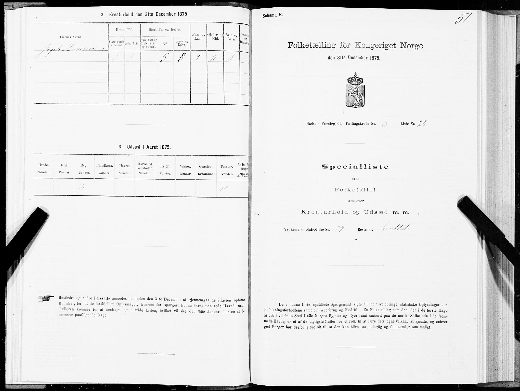 SAT, 1875 census for 1866P Hadsel, 1875, p. 3051