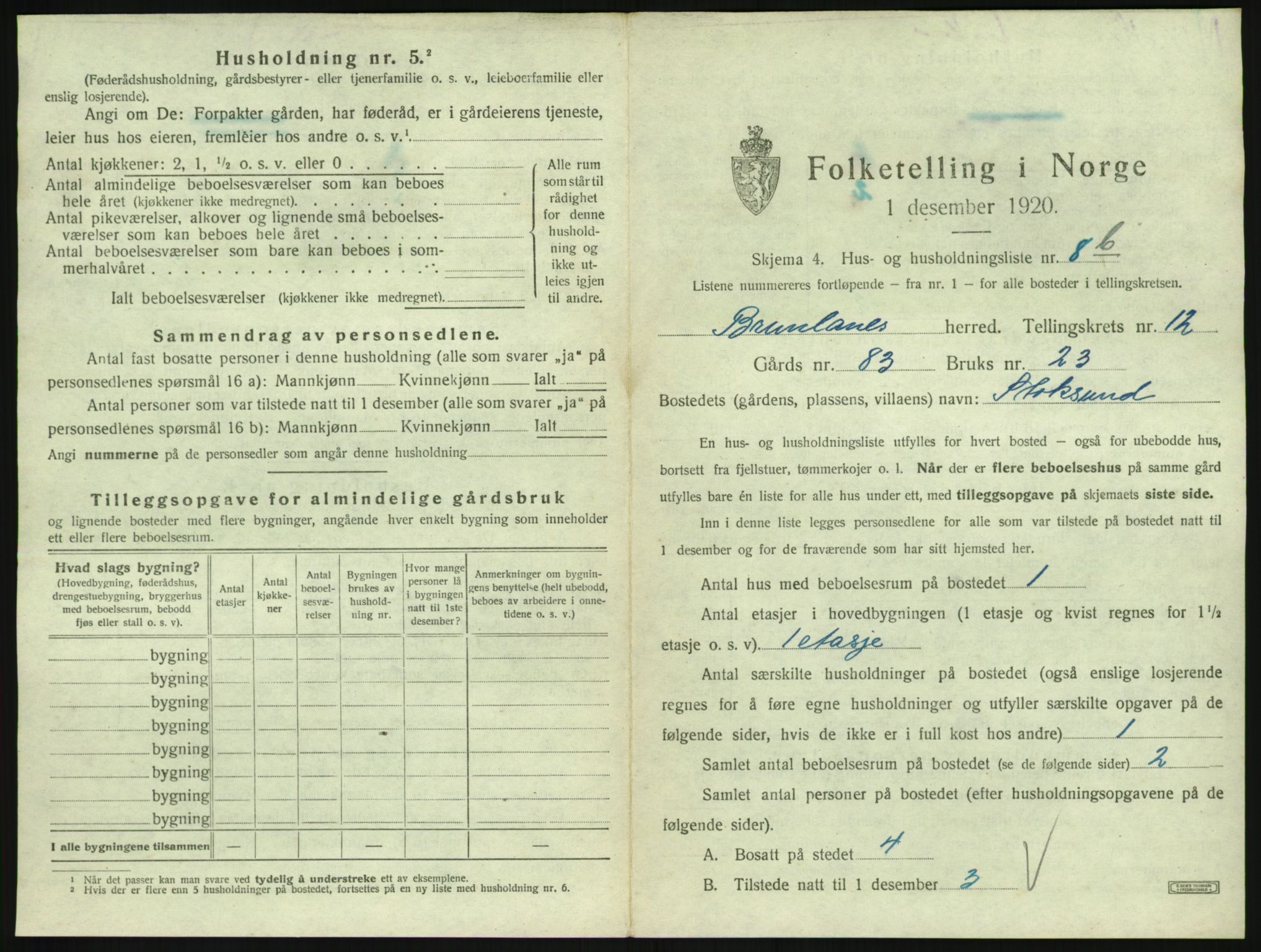 SAKO, 1920 census for Brunlanes, 1920, p. 1711
