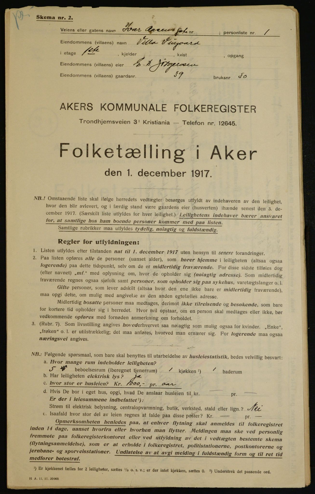 OBA, Municipal Census 1917 for Aker, 1917, p. 6470