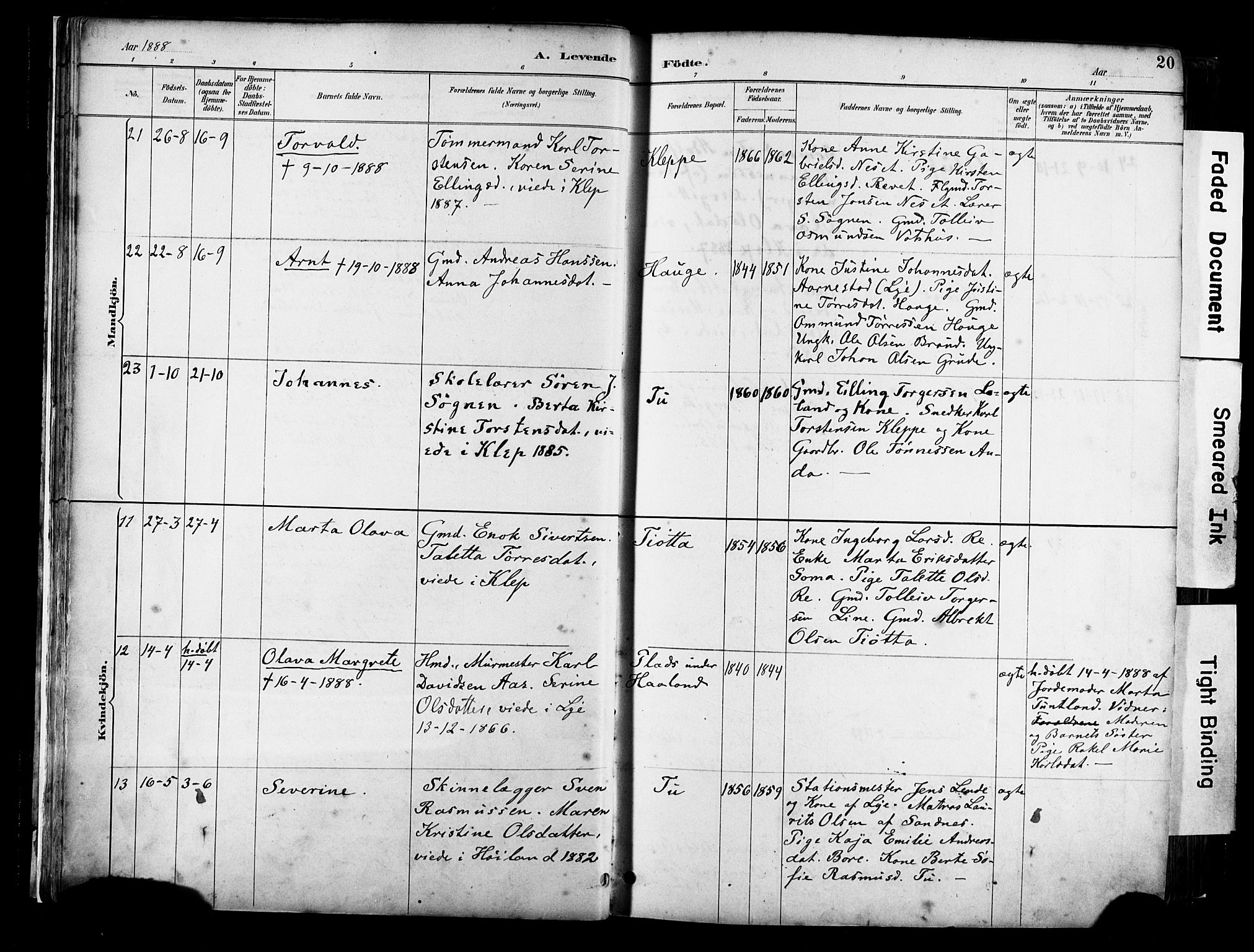 Klepp sokneprestkontor, AV/SAST-A-101803/001/3/30BA/L0009: Parish register (official) no. A 7, 1886-1915, p. 20