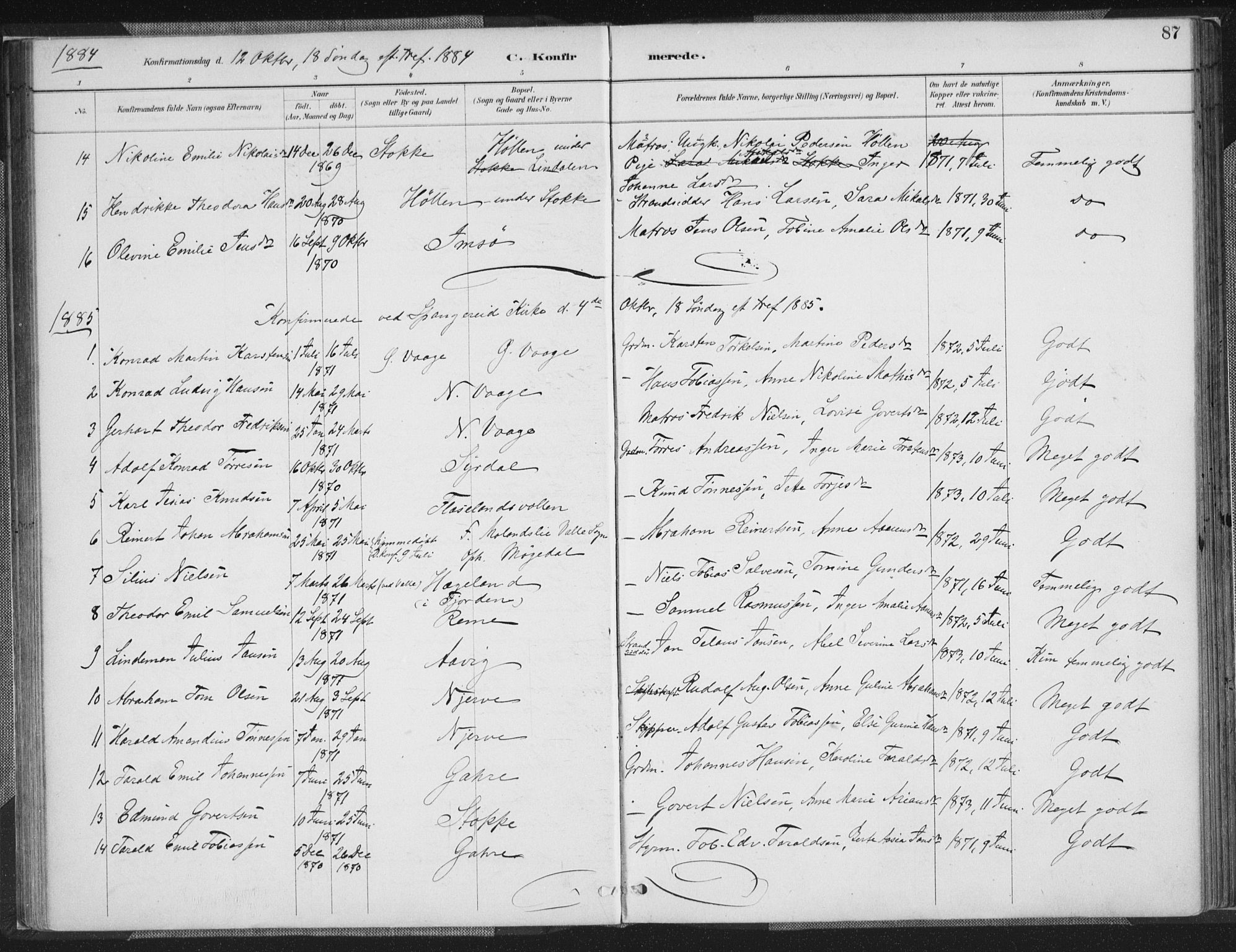 Sør-Audnedal sokneprestkontor, SAK/1111-0039/F/Fa/Faa/L0004: Parish register (official) no. A 4, 1884-1909, p. 87