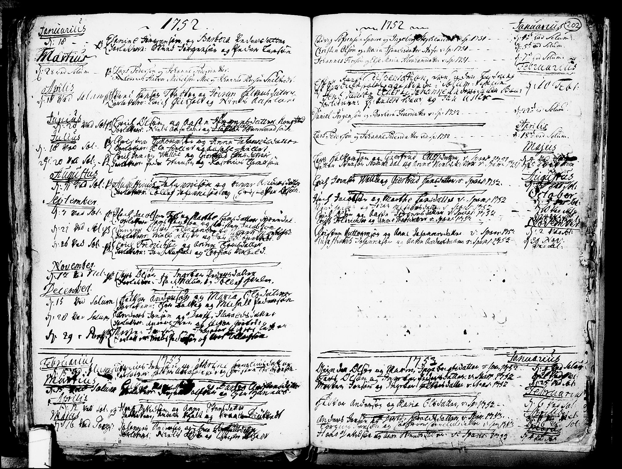 Solum kirkebøker, SAKO/A-306/F/Fa/L0002: Parish register (official) no. I 2, 1713-1761, p. 202