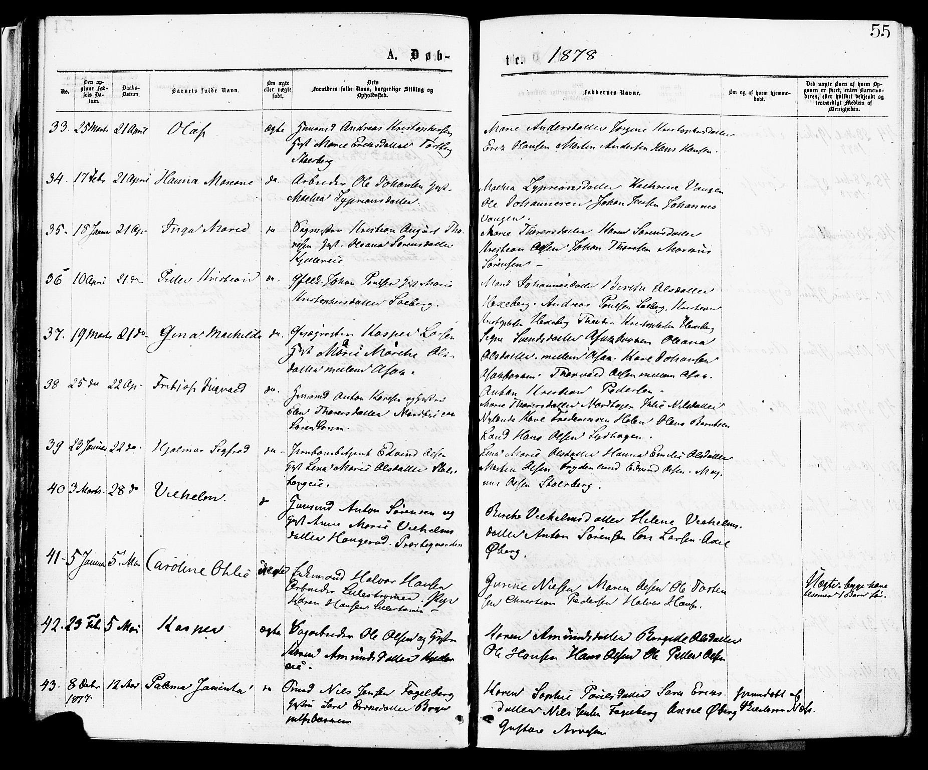 Skedsmo prestekontor Kirkebøker, AV/SAO-A-10033a/F/Fa/L0012: Parish register (official) no. I 12, 1876-1883, p. 55