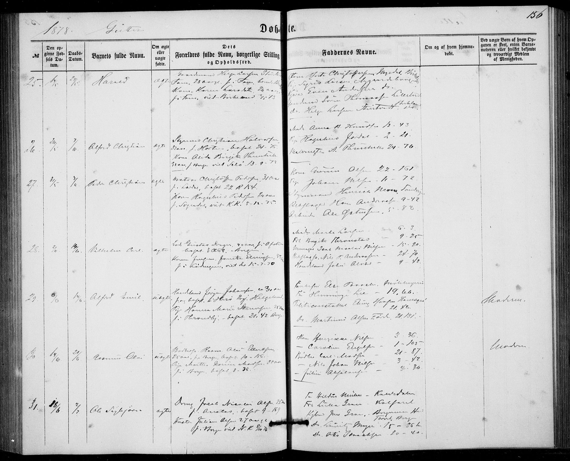 Fødselsstiftelsens sokneprestembete, ført av overlegen*, SAB/-: Parish register (official) no. A 1, 1863-1883, p. 156