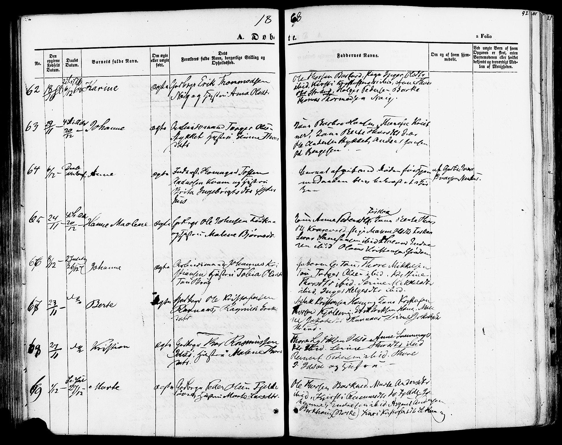 Strand sokneprestkontor, AV/SAST-A-101828/H/Ha/Haa/L0007: Parish register (official) no. A 7, 1855-1881, p. 92