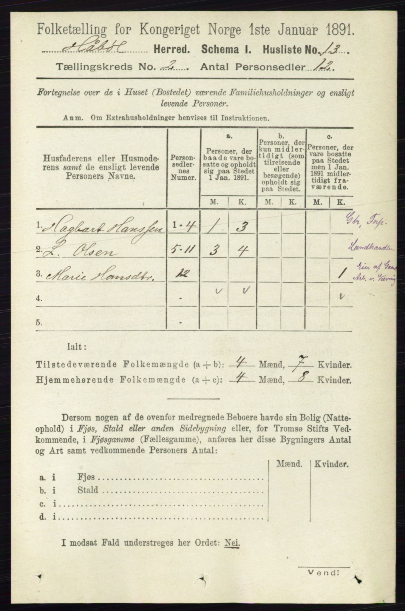 RA, 1891 census for 0138 Hobøl, 1891, p. 941
