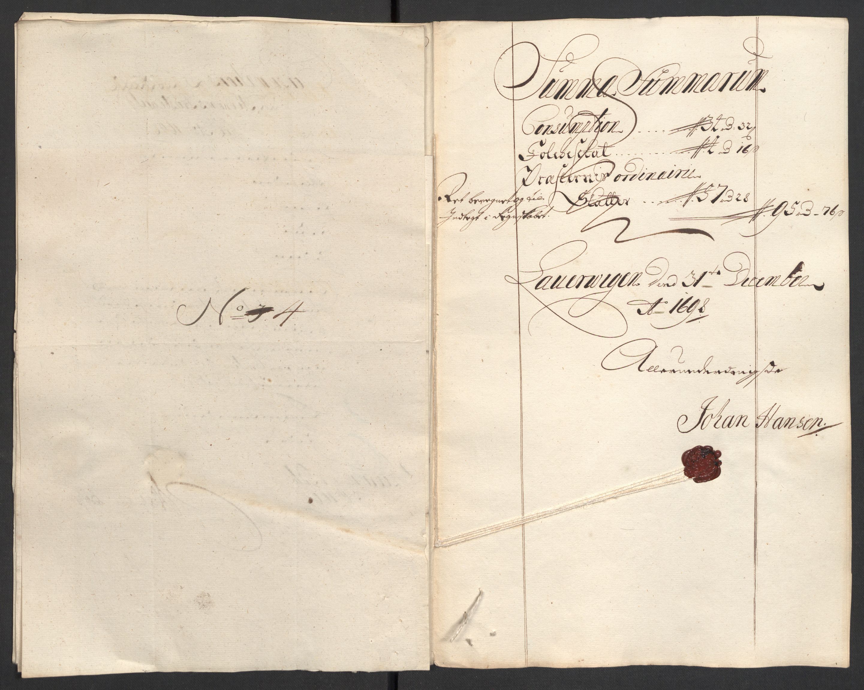 Rentekammeret inntil 1814, Reviderte regnskaper, Fogderegnskap, AV/RA-EA-4092/R33/L1976: Fogderegnskap Larvik grevskap, 1698-1701, p. 35