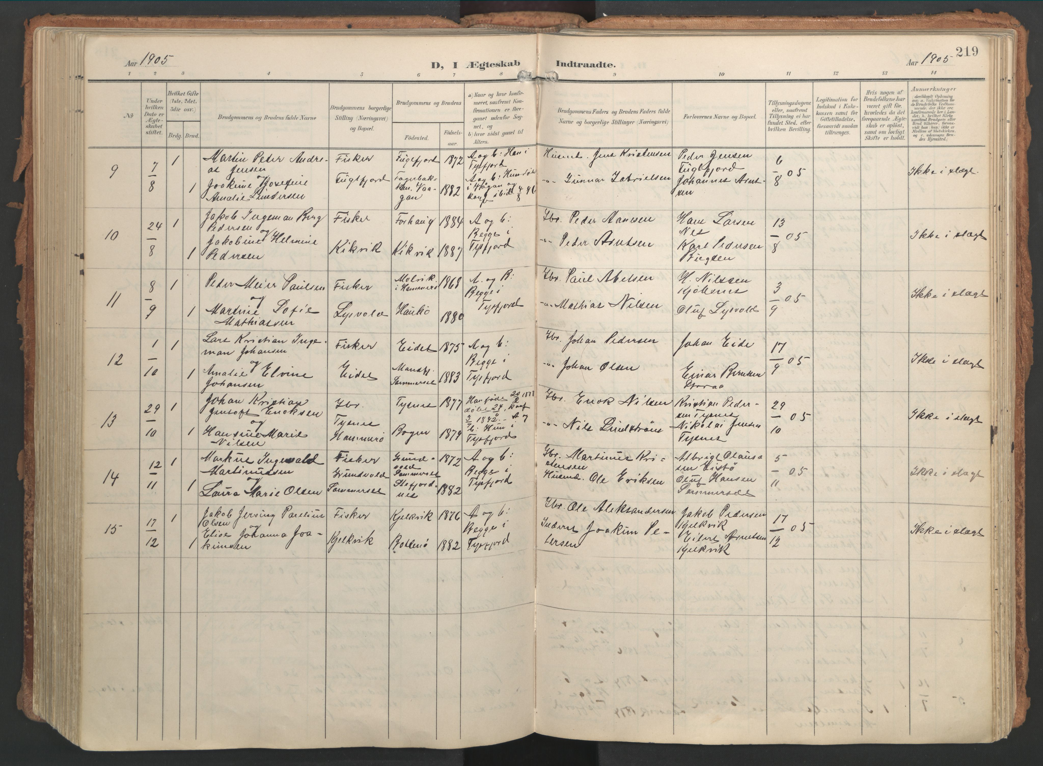 Ministerialprotokoller, klokkerbøker og fødselsregistre - Nordland, AV/SAT-A-1459/861/L0871: Parish register (official) no. 861A06, 1903-1916, p. 219