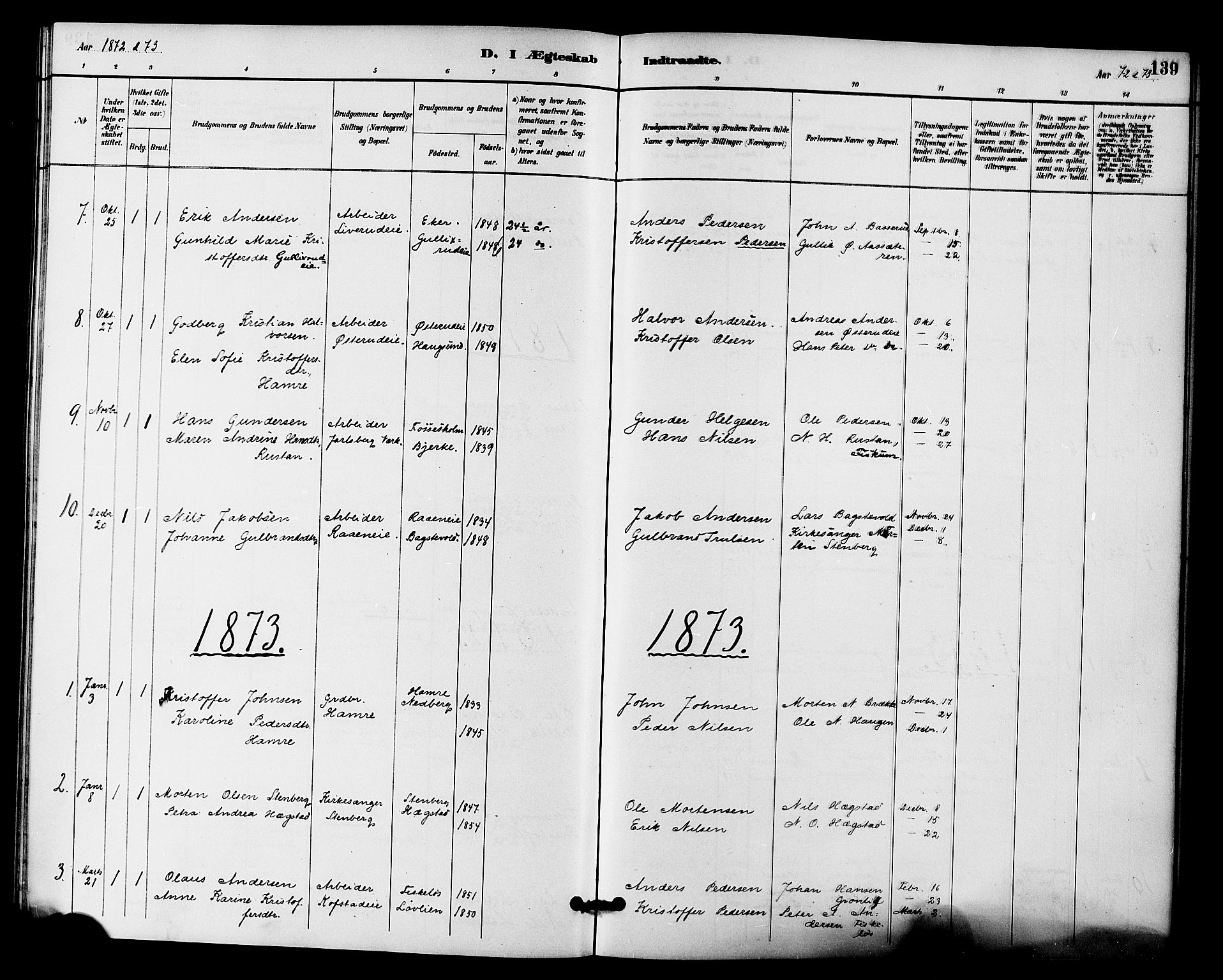 Fiskum kirkebøker, SAKO/A-15/F/Fa/L0001: Parish register (official) no. 1, 1858-1877, p. 139